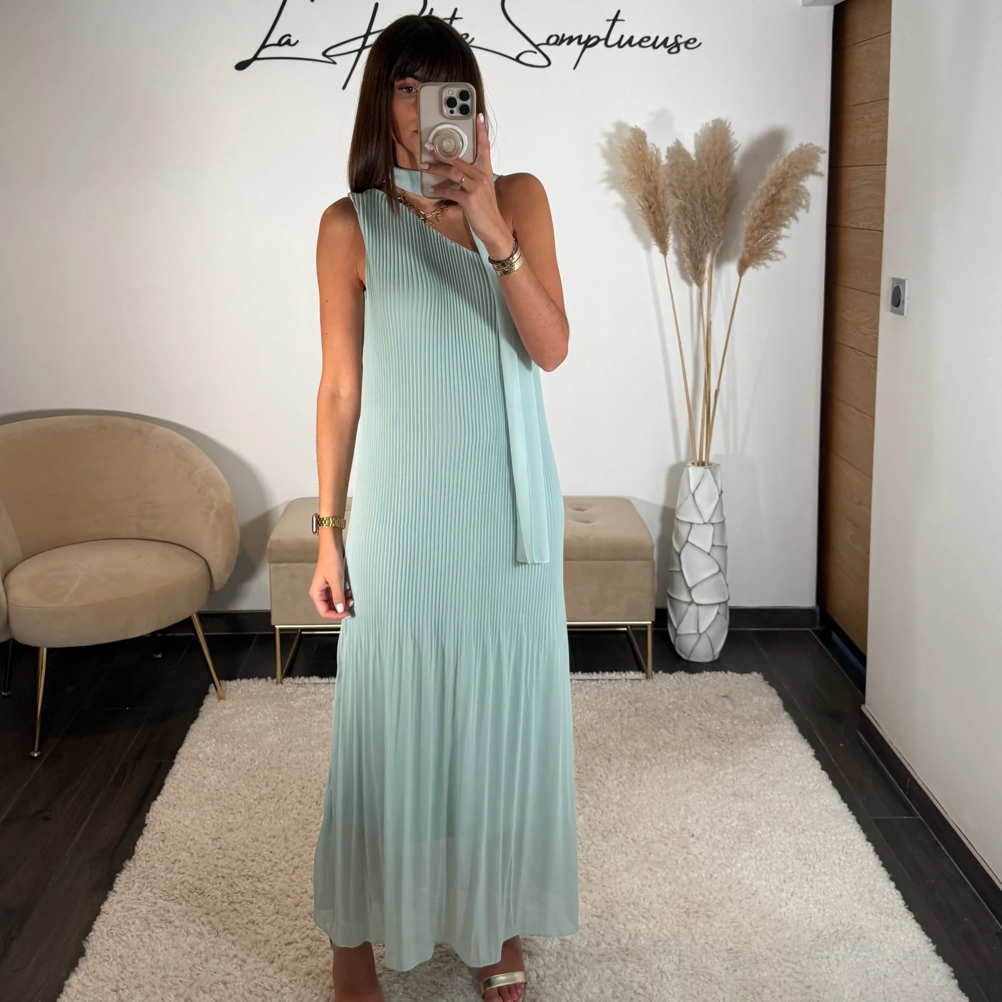 ROBE ASYMETRIQUE VERT D'EAU VALERIA - Image 2