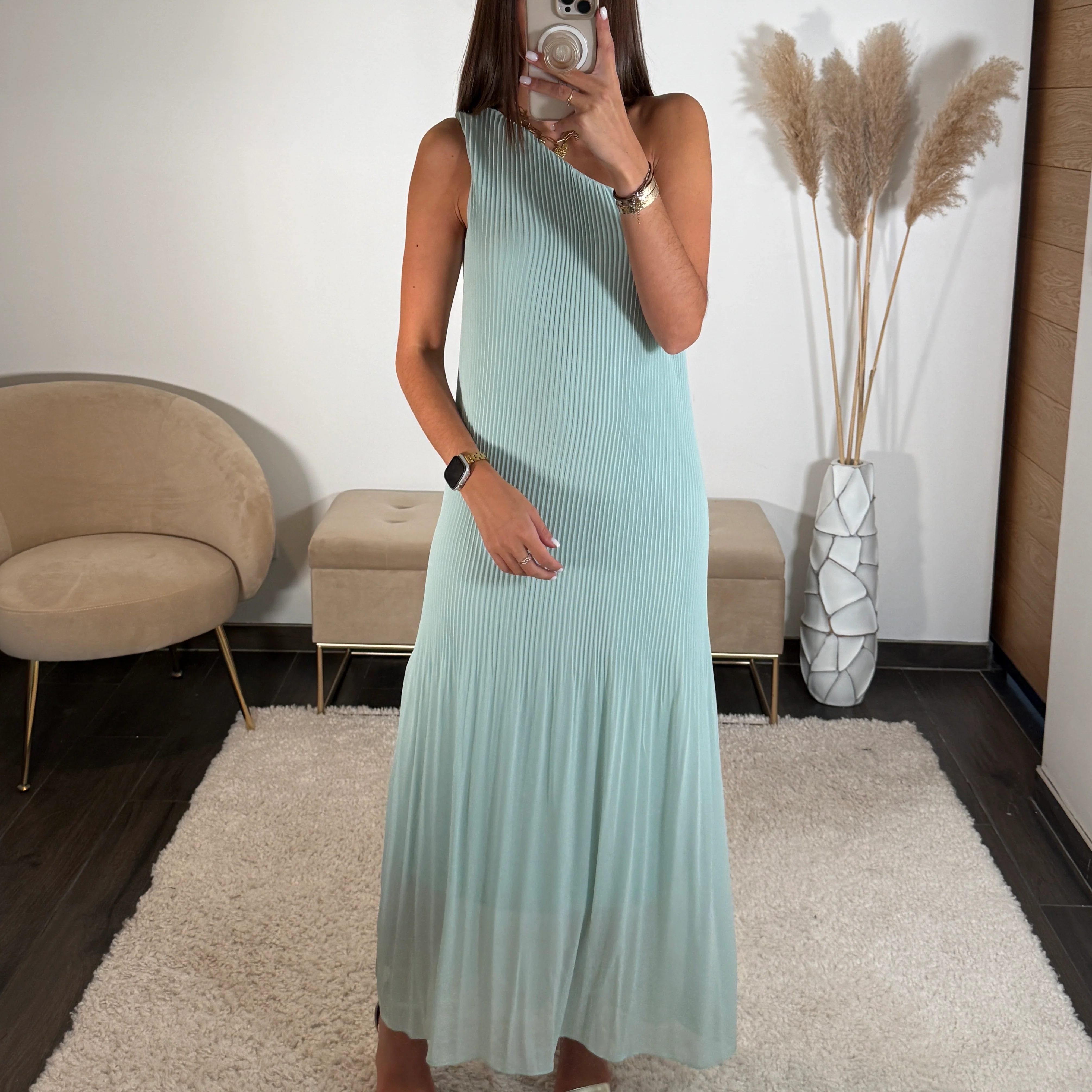 ROBE ASYMETRIQUE VERT D'EAU VALERIA - Image 4