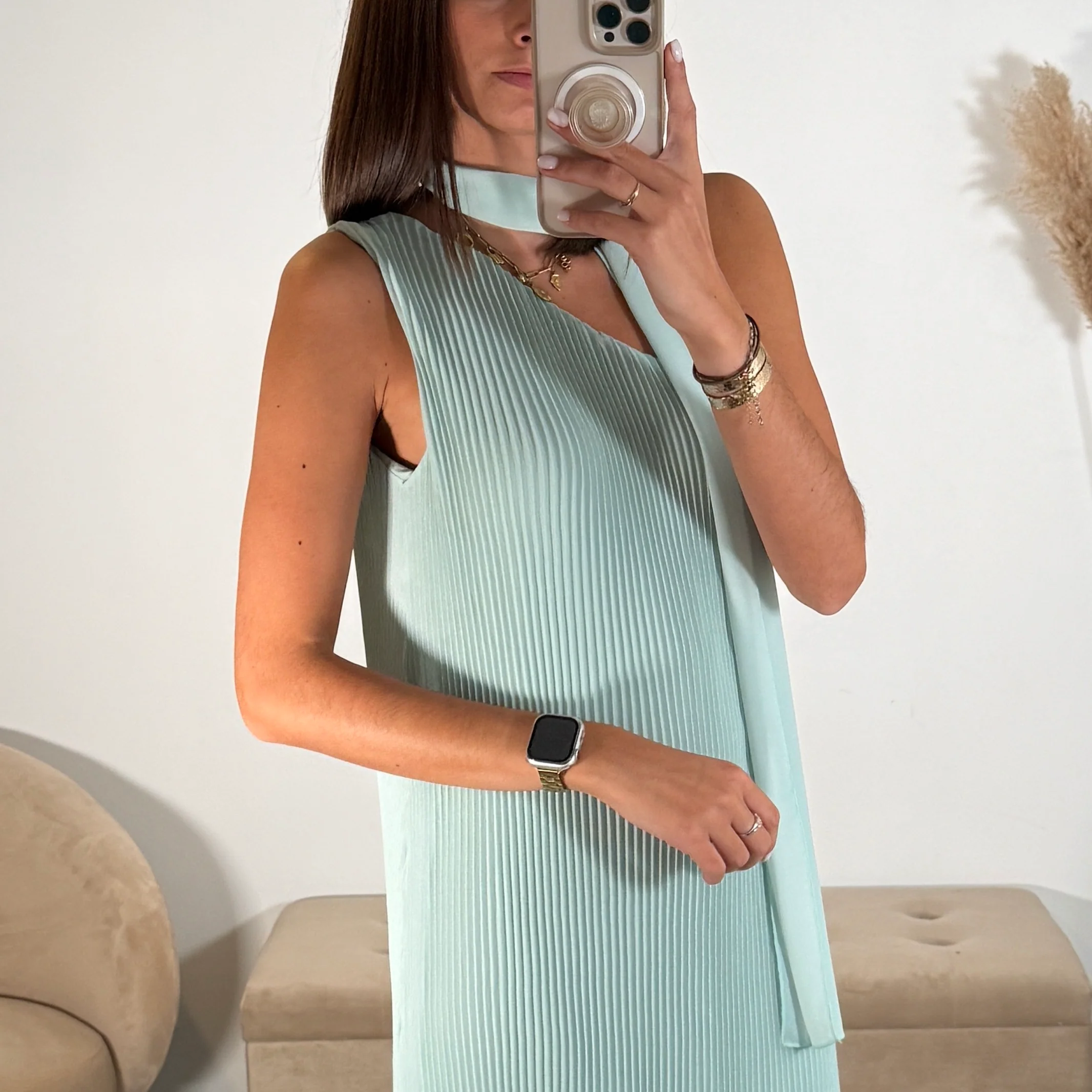 ROBE ASYMETRIQUE VERT D'EAU VALERIA - Image 6