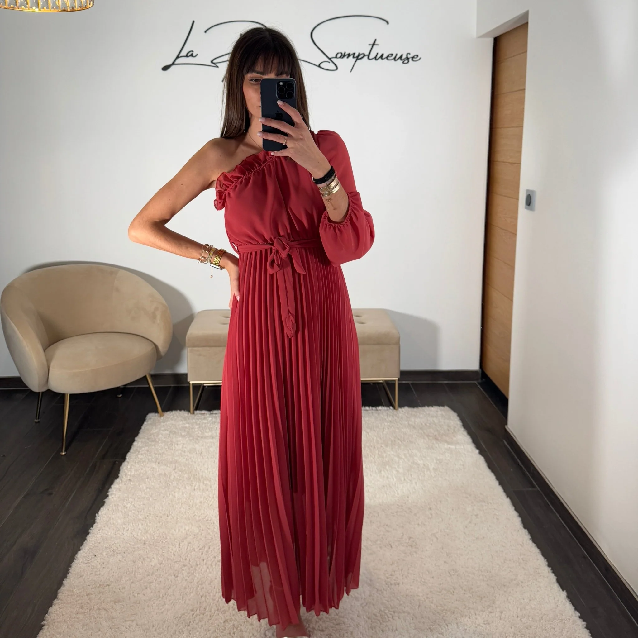 ROBE ASYMETRIQUE VIEUX ROSE PERRINE