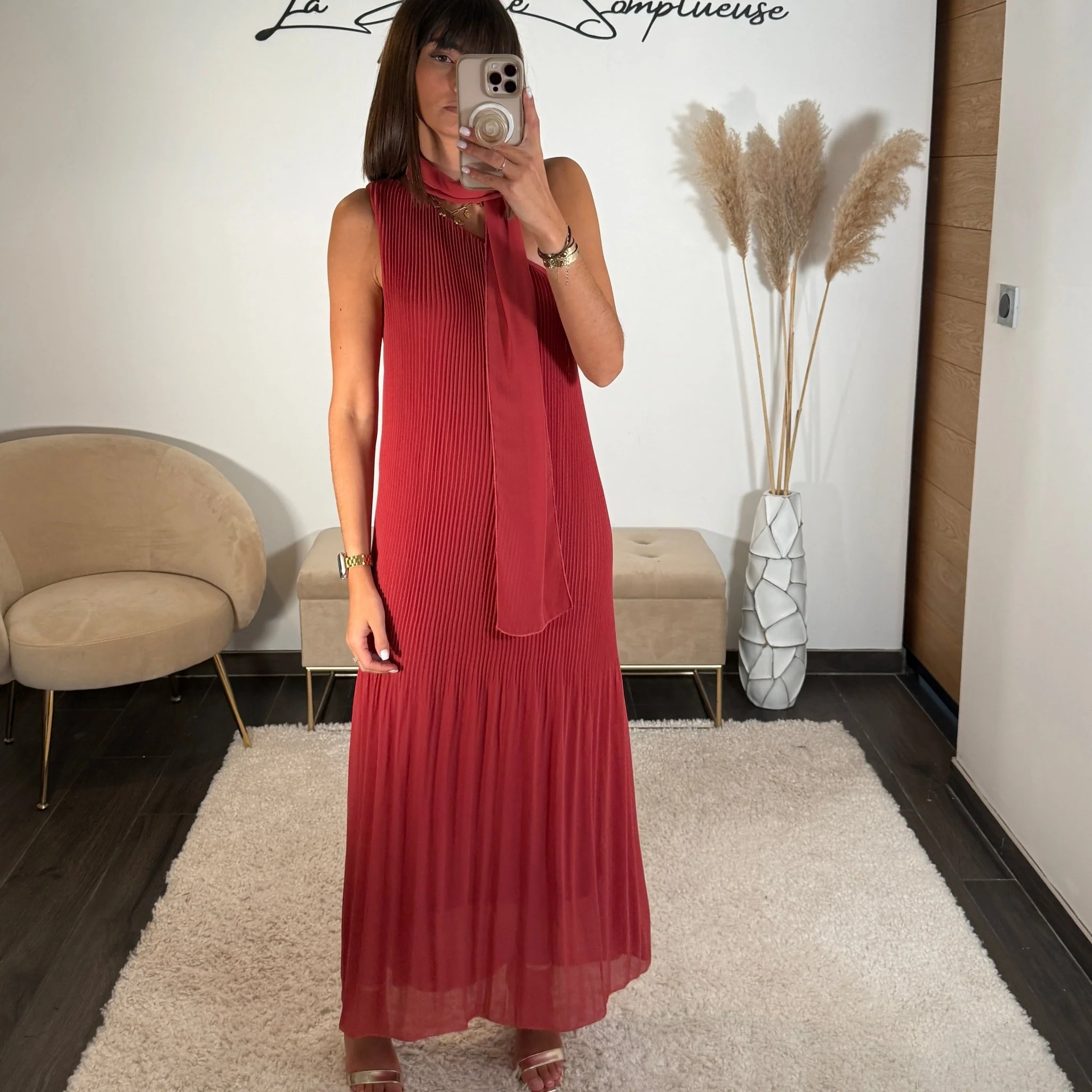 ROBE ASYMETRIQUE VIEUX ROSE/TERRACOTTA VALERIA