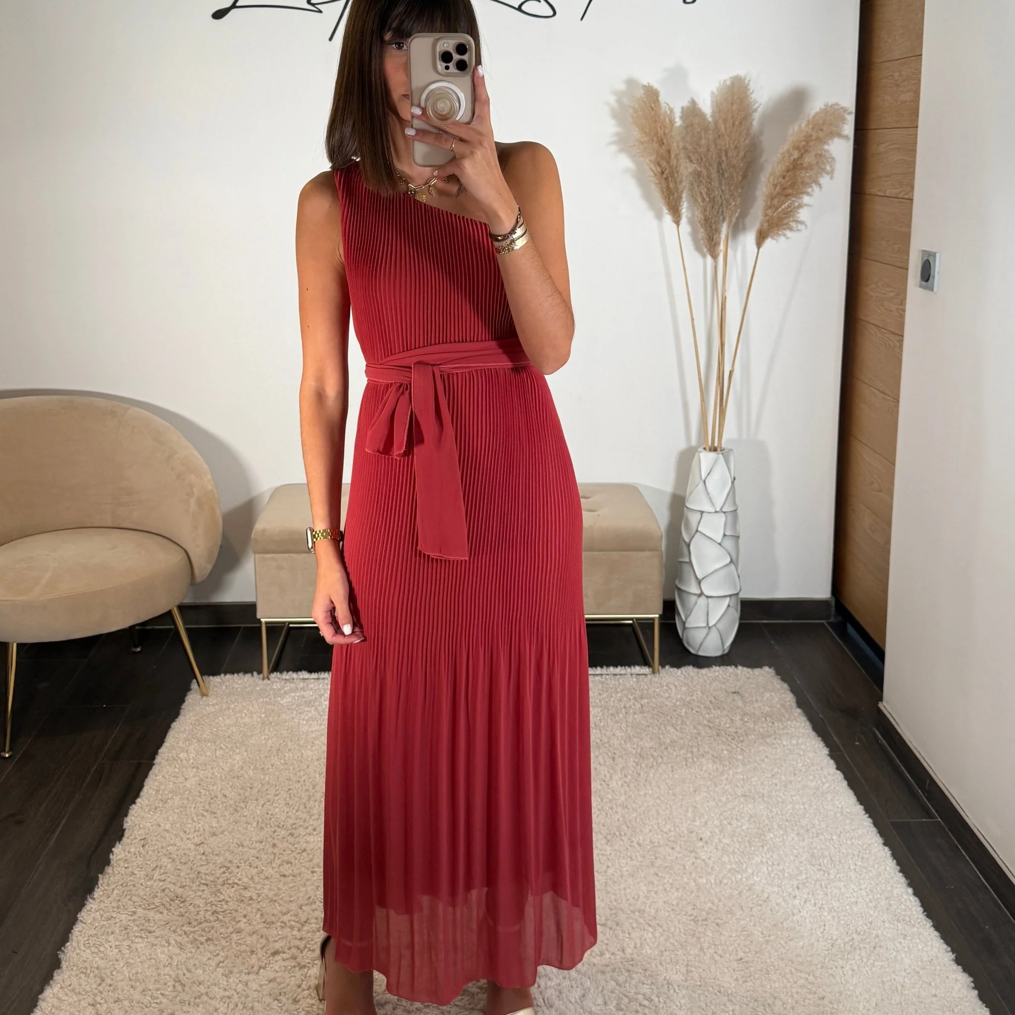 ROBE ASYMETRIQUE VIEUX ROSE/TERRACOTTA VALERIA - Image 2