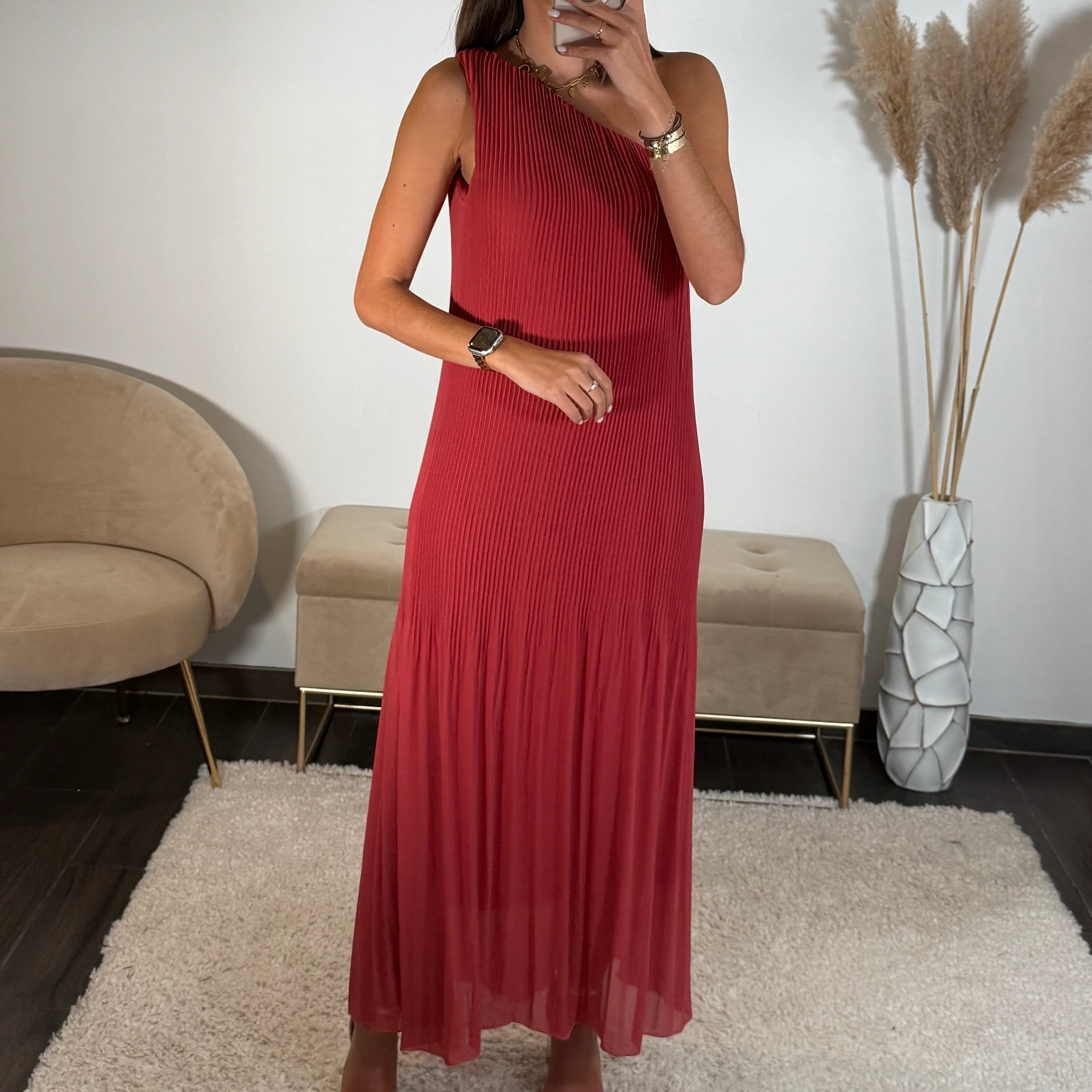 ROBE ASYMETRIQUE VIEUX ROSE/TERRACOTTA VALERIA - Image 3