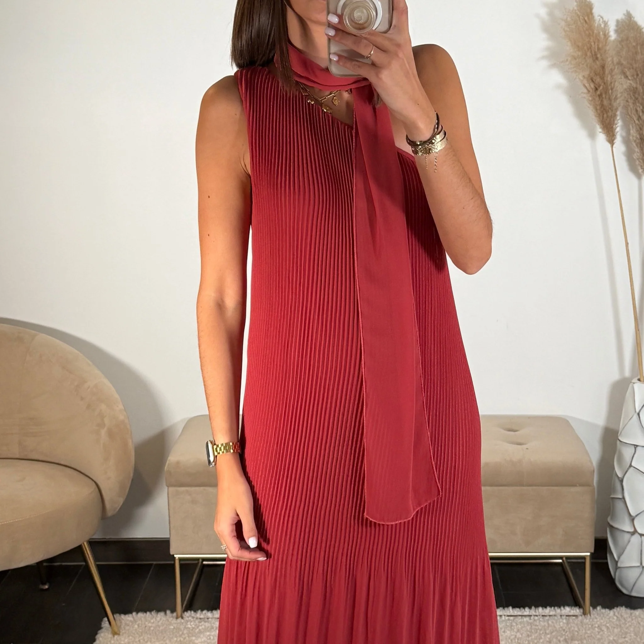 ROBE ASYMETRIQUE VIEUX ROSE/TERRACOTTA VALERIA - Image 5