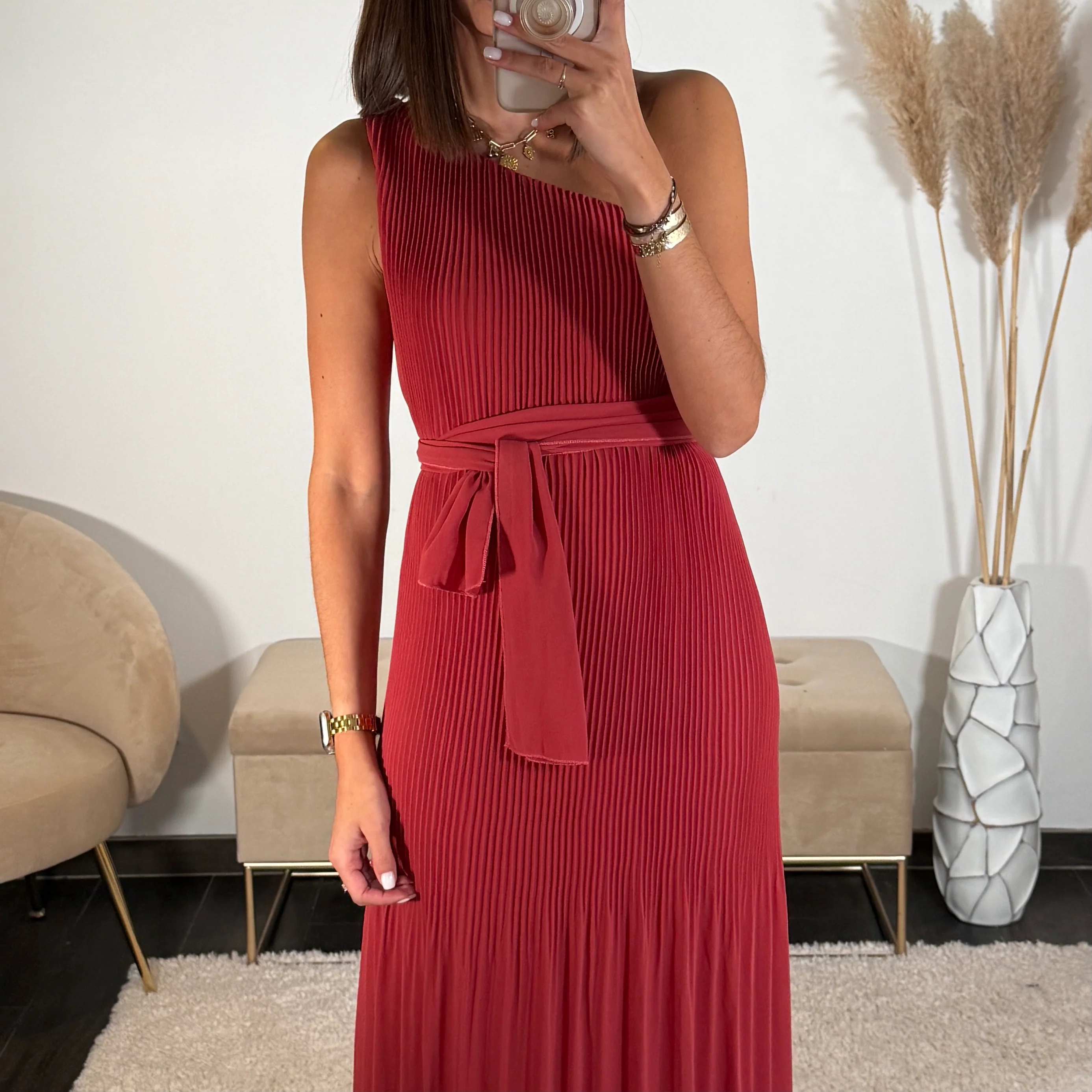 ROBE ASYMETRIQUE VIEUX ROSE/TERRACOTTA VALERIA - Image 6
