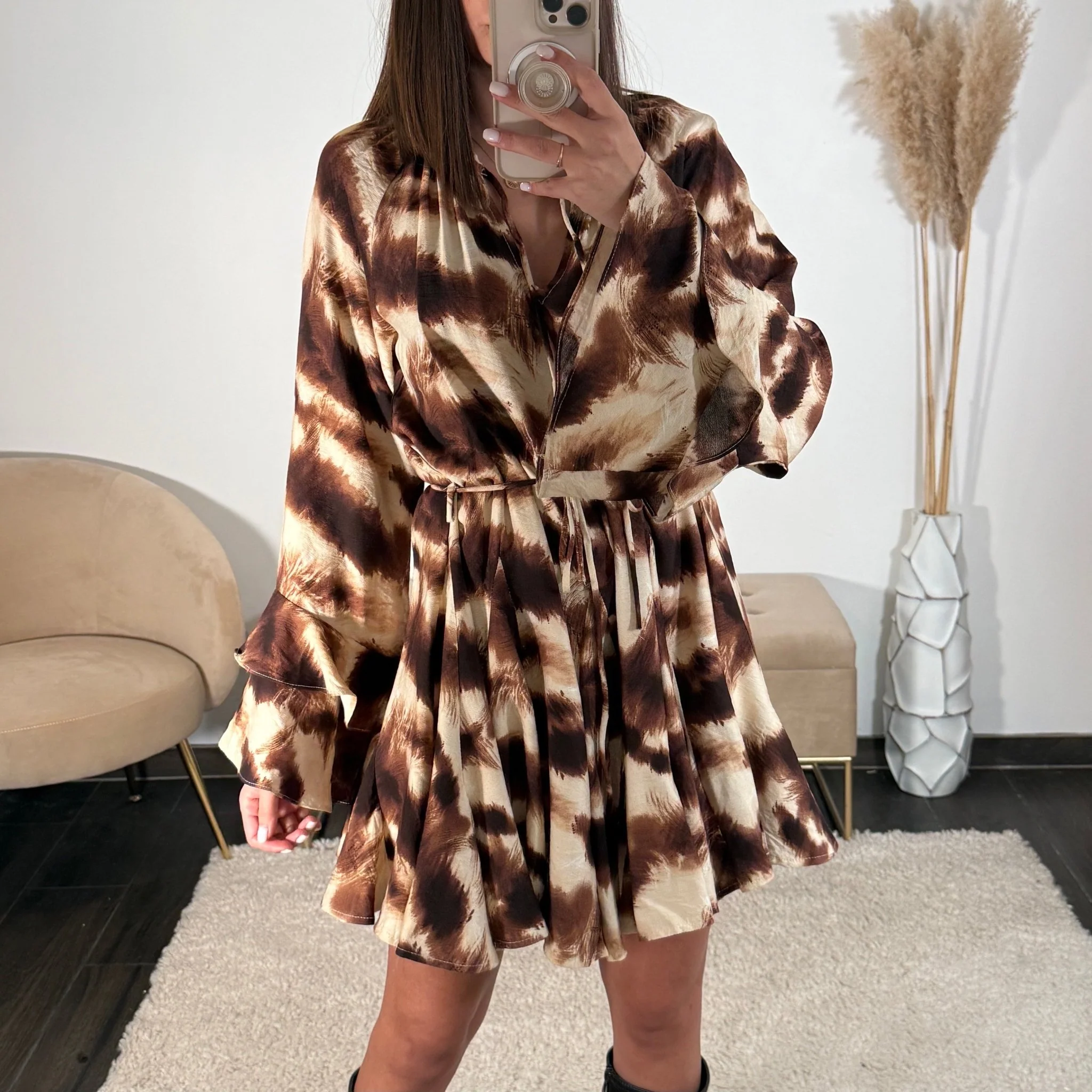 ROBE BEIGE ET MARRON LENA - Image 2
