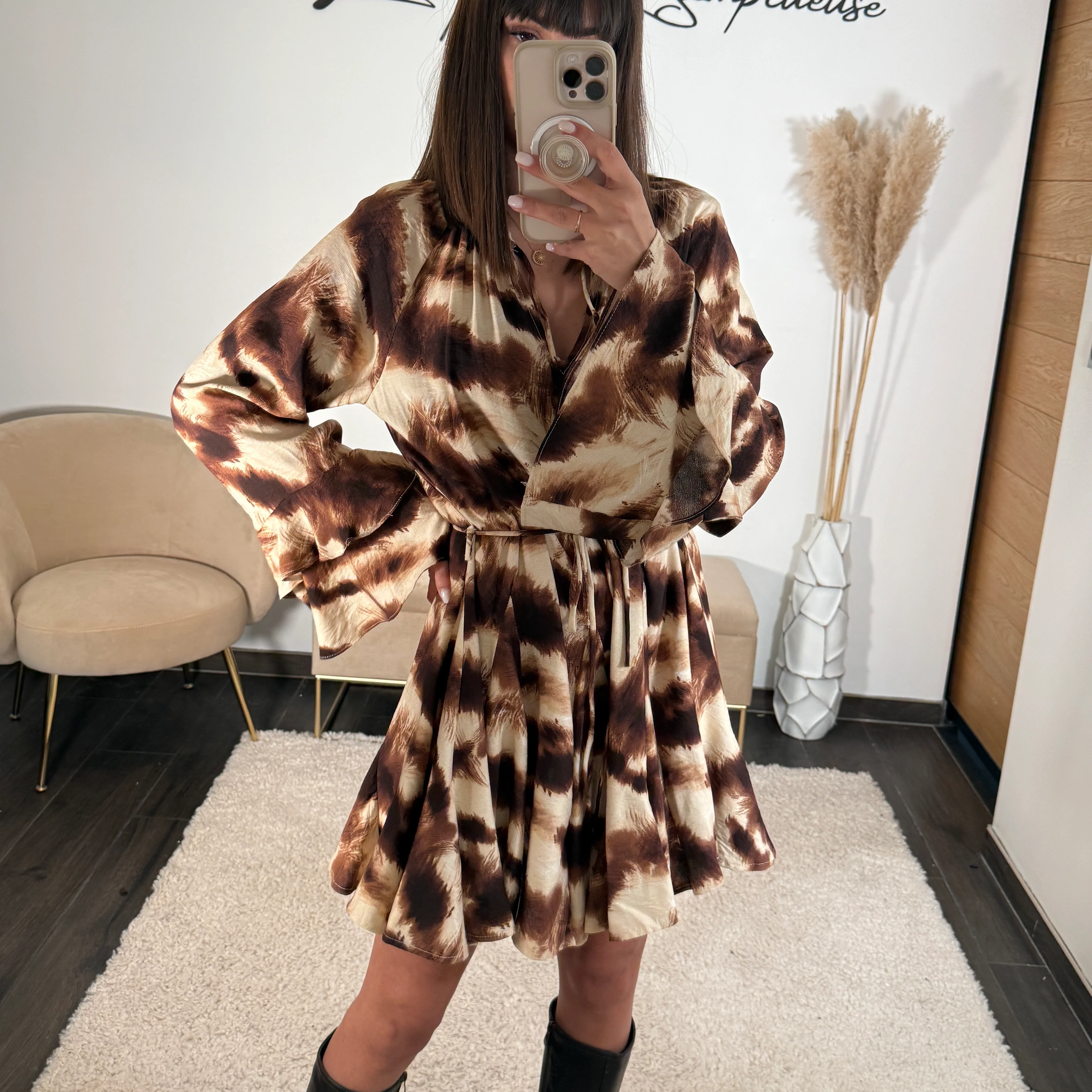 ROBE BEIGE ET MARRON LENA - Image 3