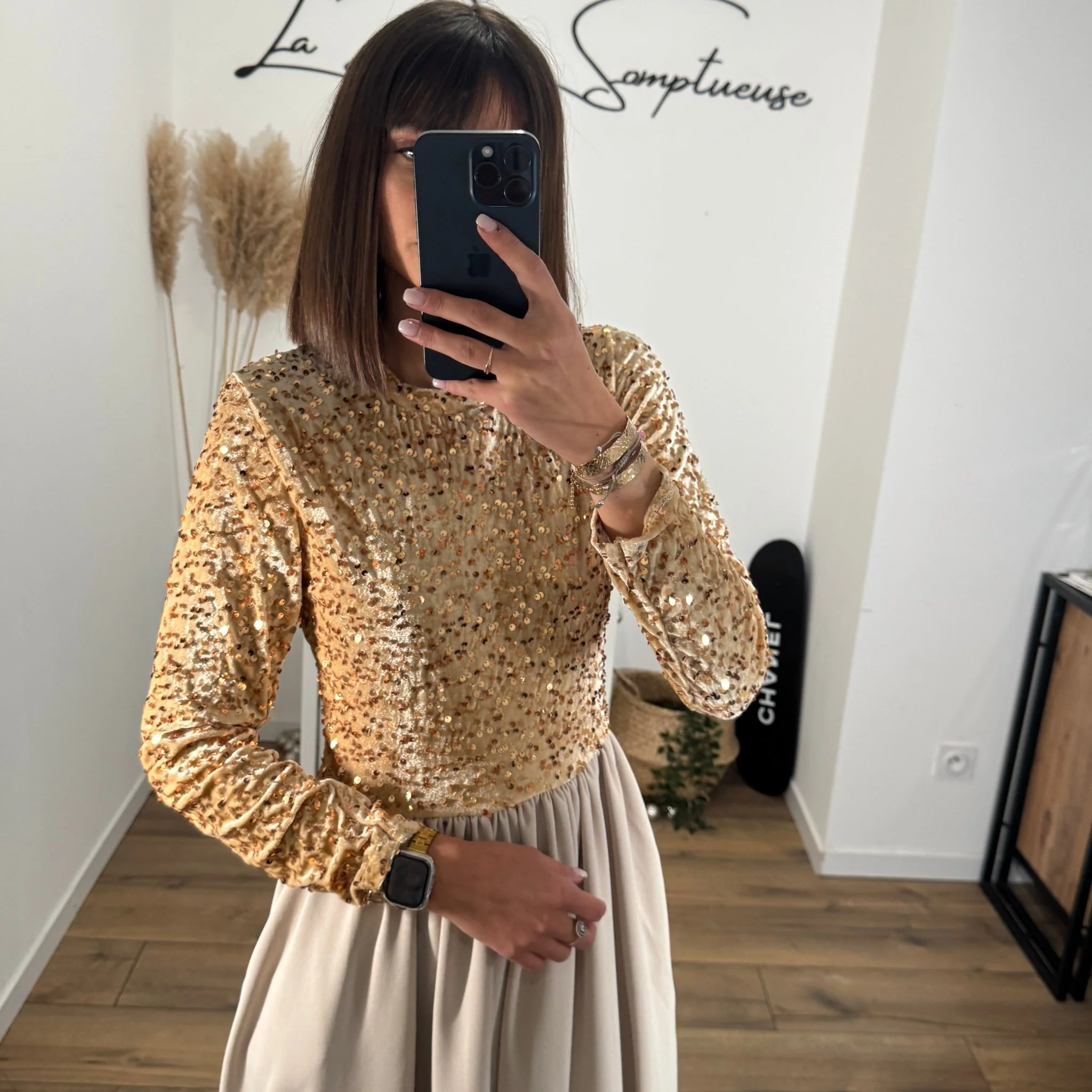 ROBE BEIGE SEQUINS AGLAE - Image 3