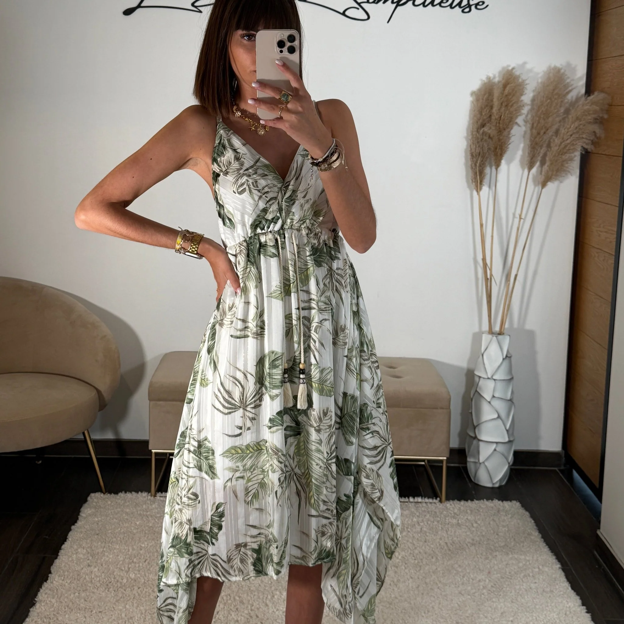 ROBE BLANCHE ET VERTE AZELIE