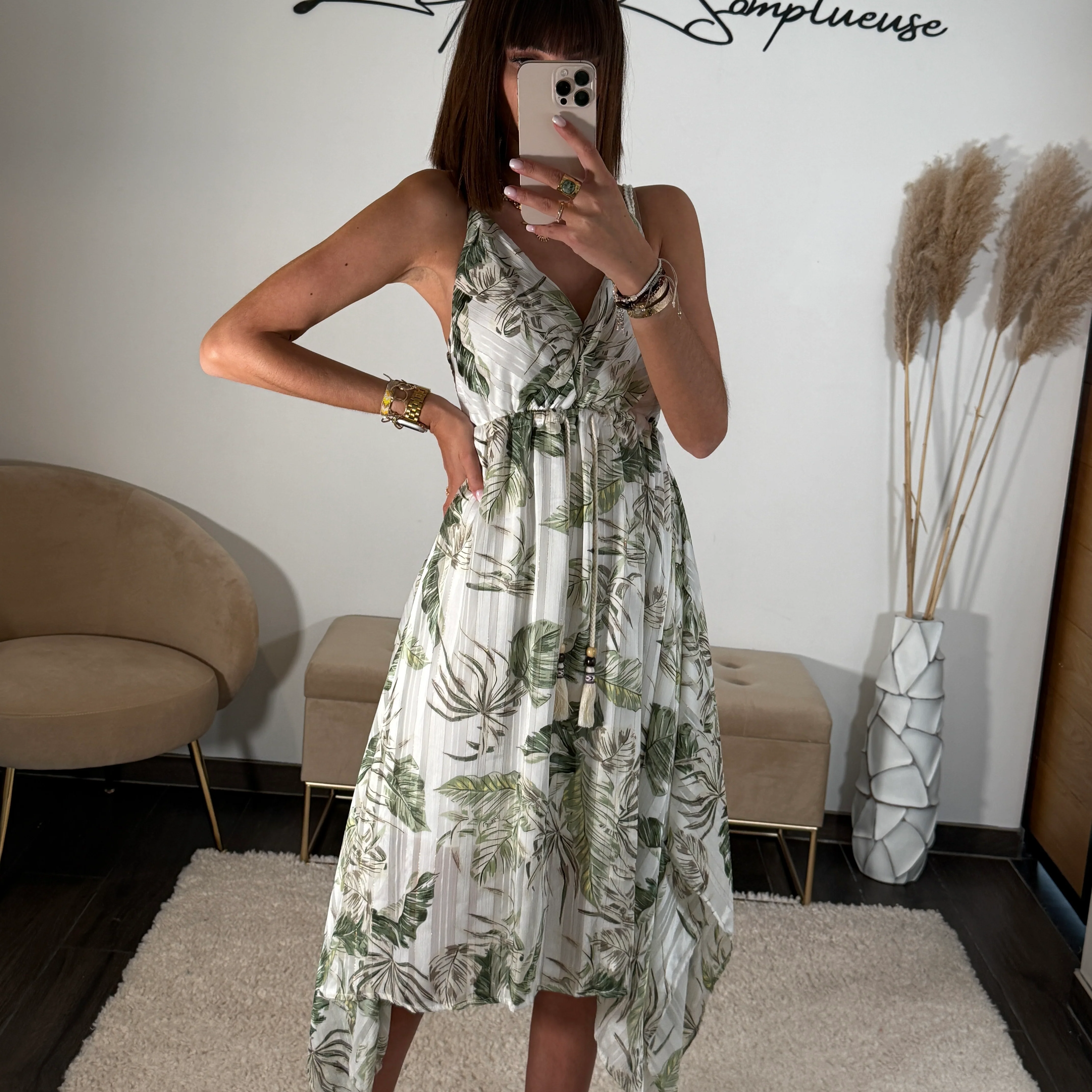 ROBE BLANCHE ET VERTE AZELIE - Image 2