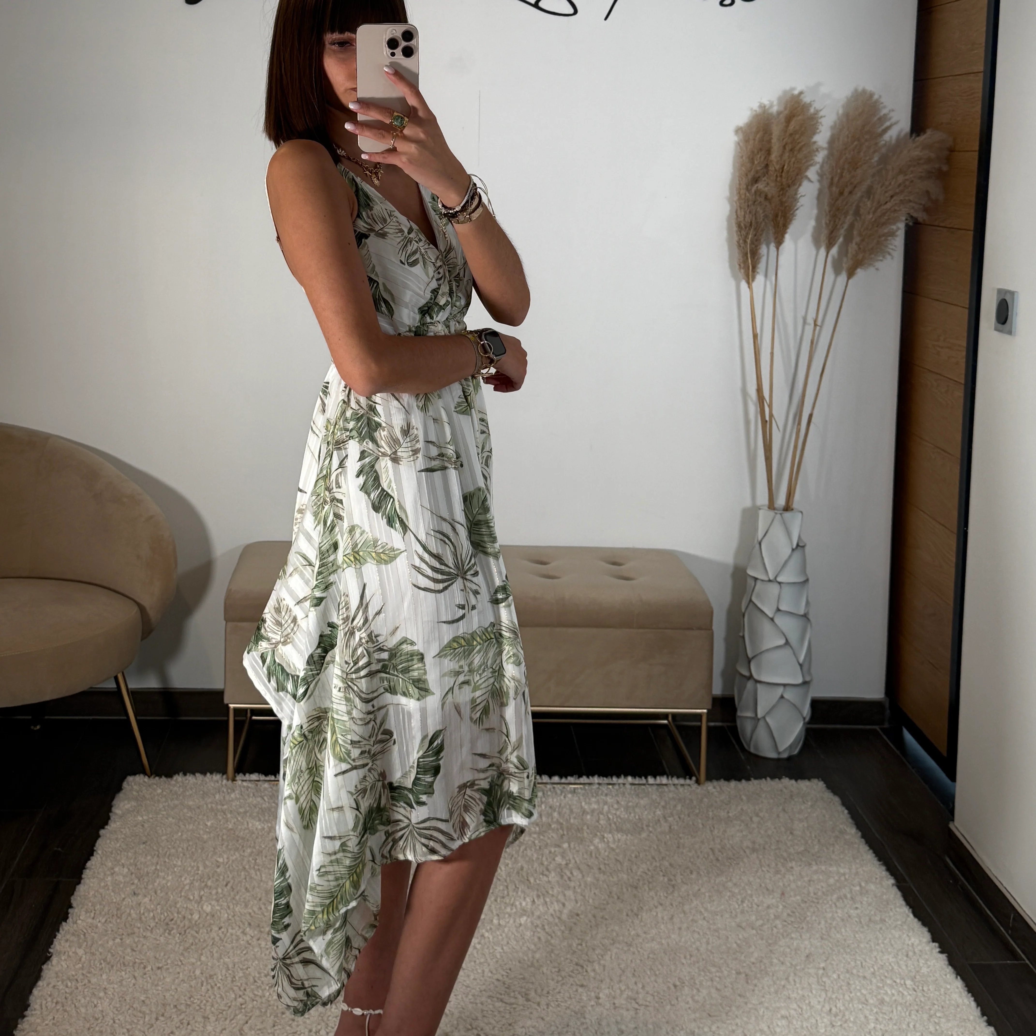 ROBE BLANCHE ET VERTE AZELIE - Image 3