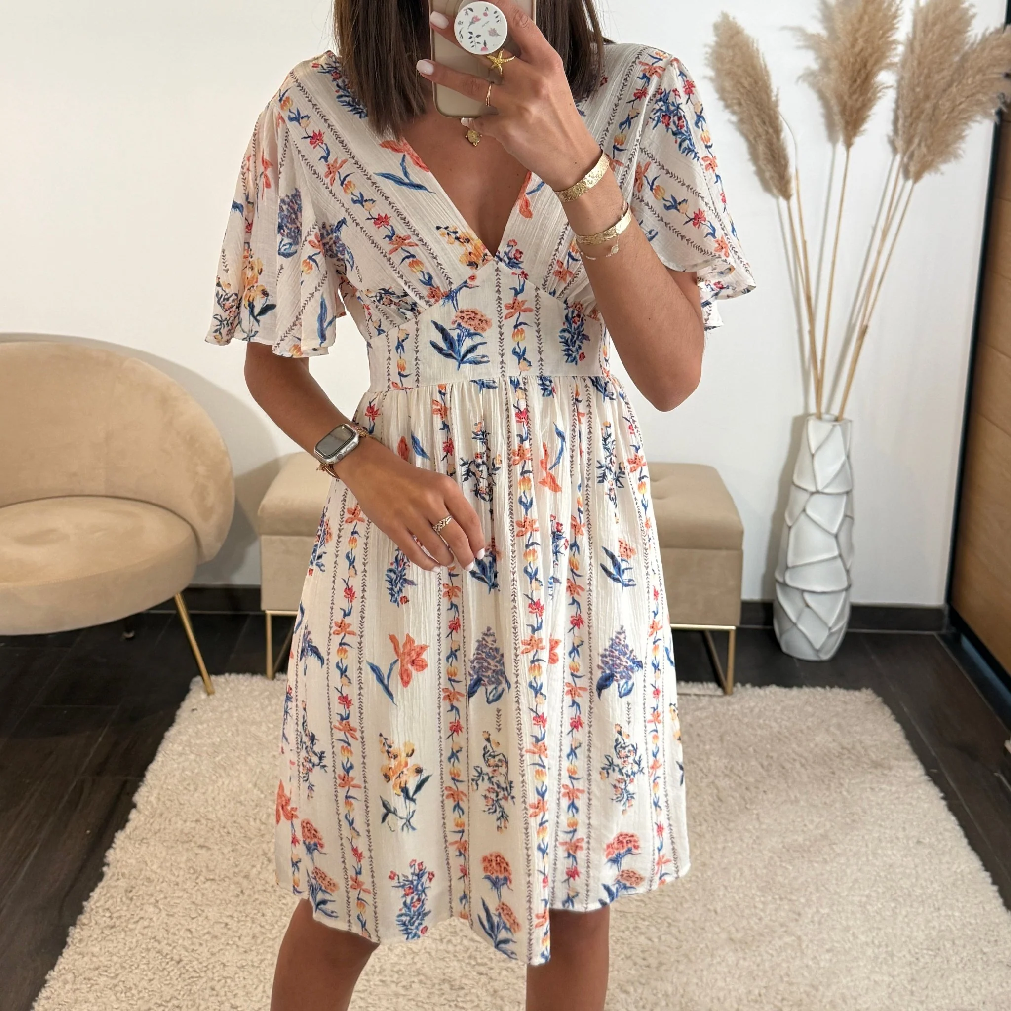 ROBE COURTE BEIGE FLEURIE ARIANE
