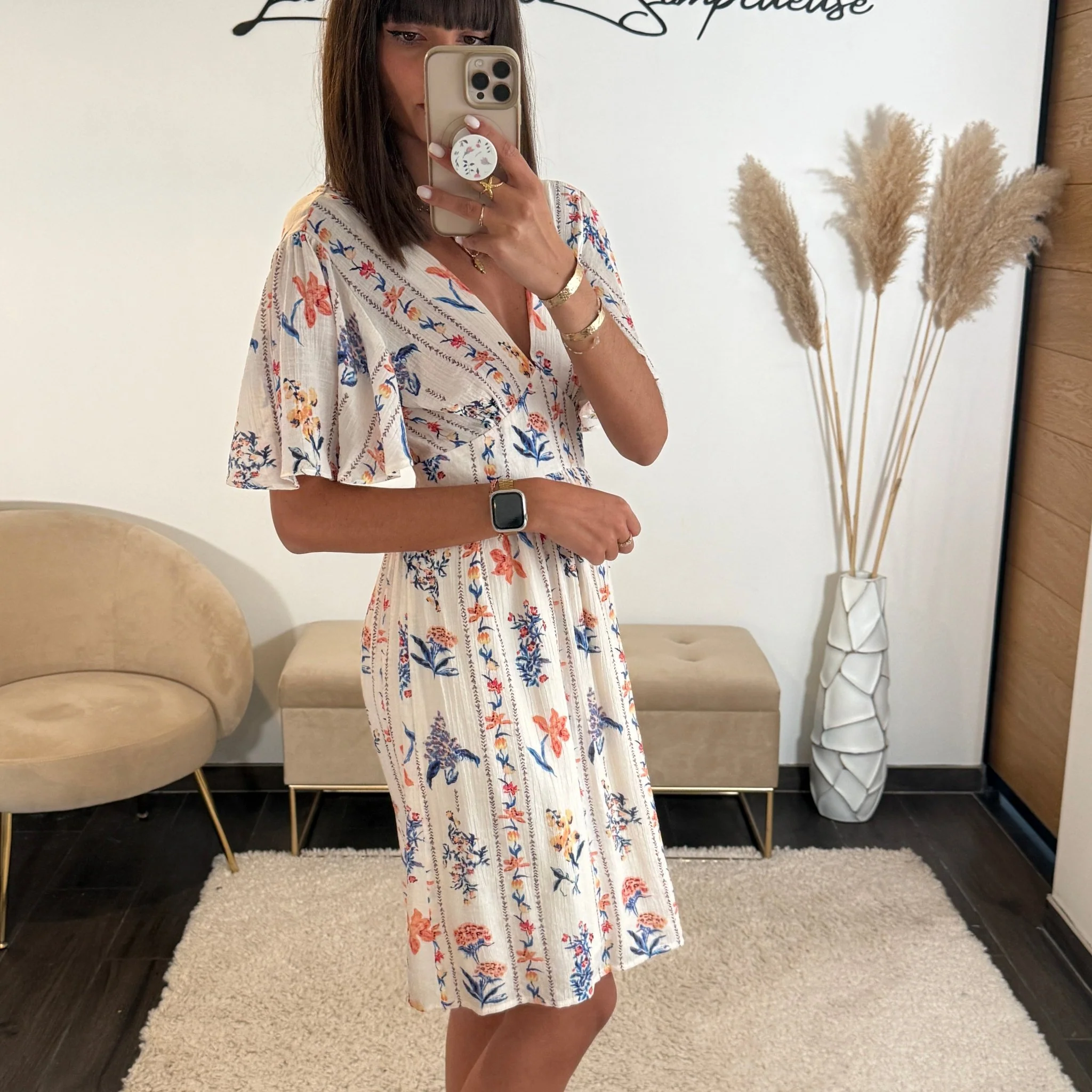 ROBE COURTE BEIGE FLEURIE ARIANE - Image 2