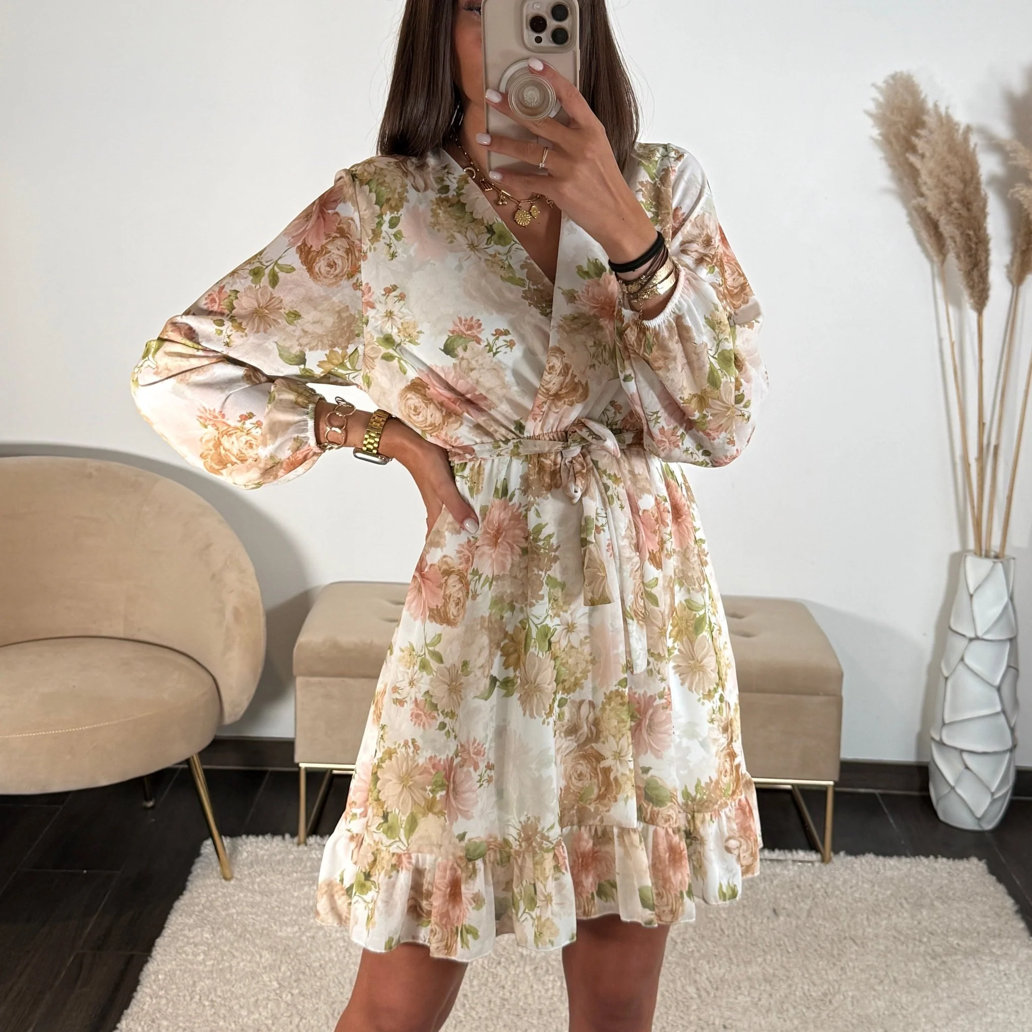 ROBE COURTE FLEURIE BEIGE MARINA - Image 2