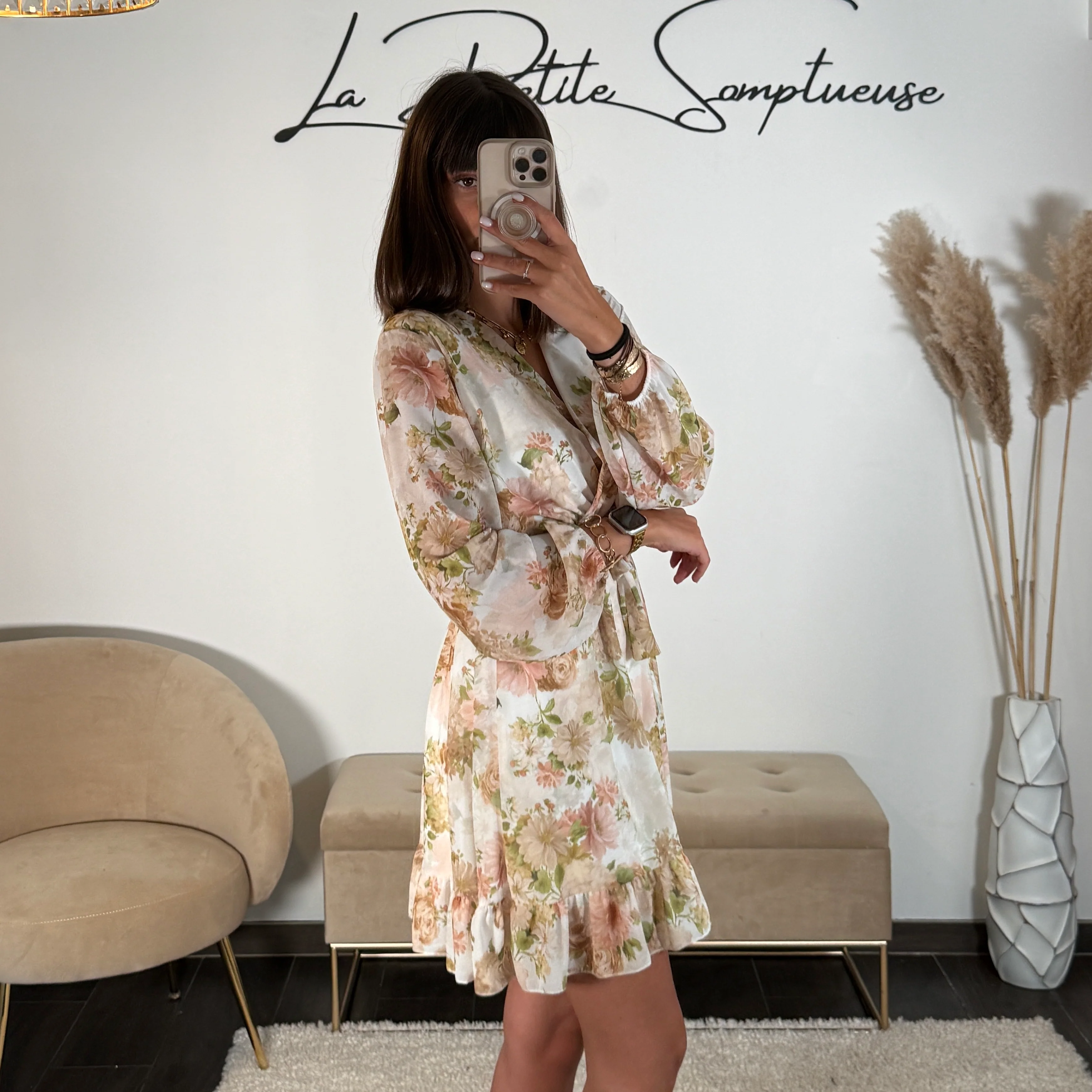 ROBE COURTE FLEURIE BEIGE MARINA - Image 3