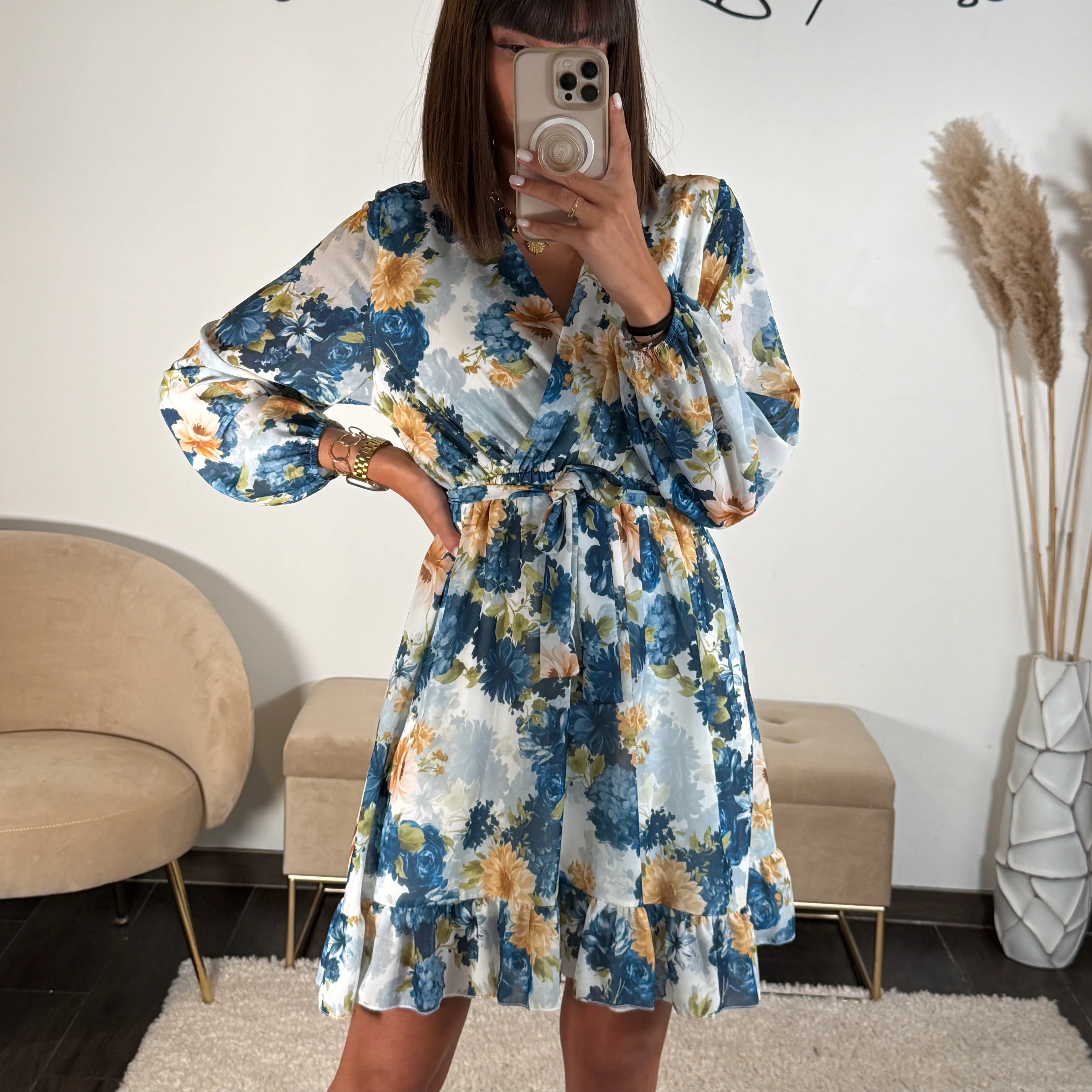 ROBE COURTE FLEURIE BLEU MARINA