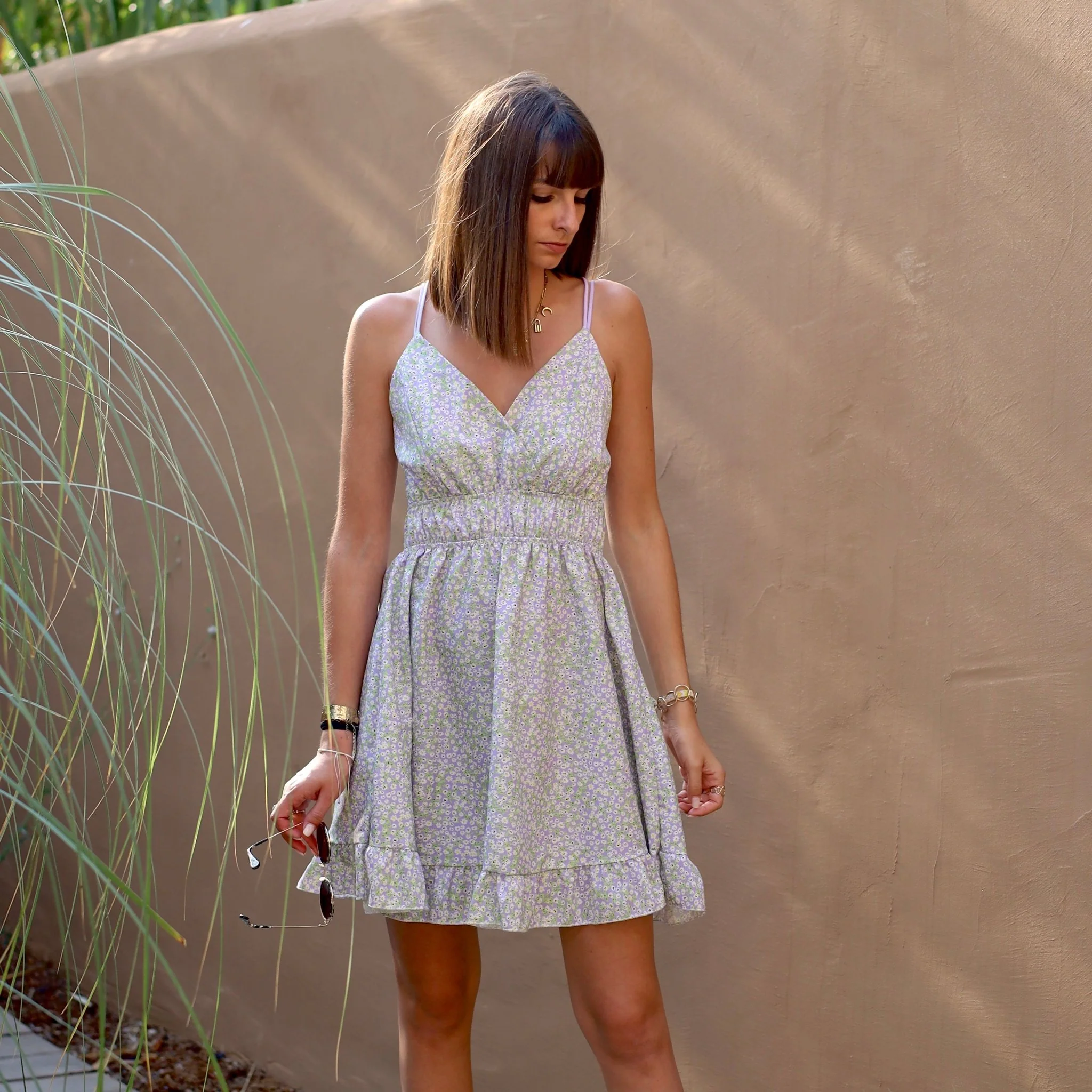 ROBE COURTE FLEURIE LILAS MELANY