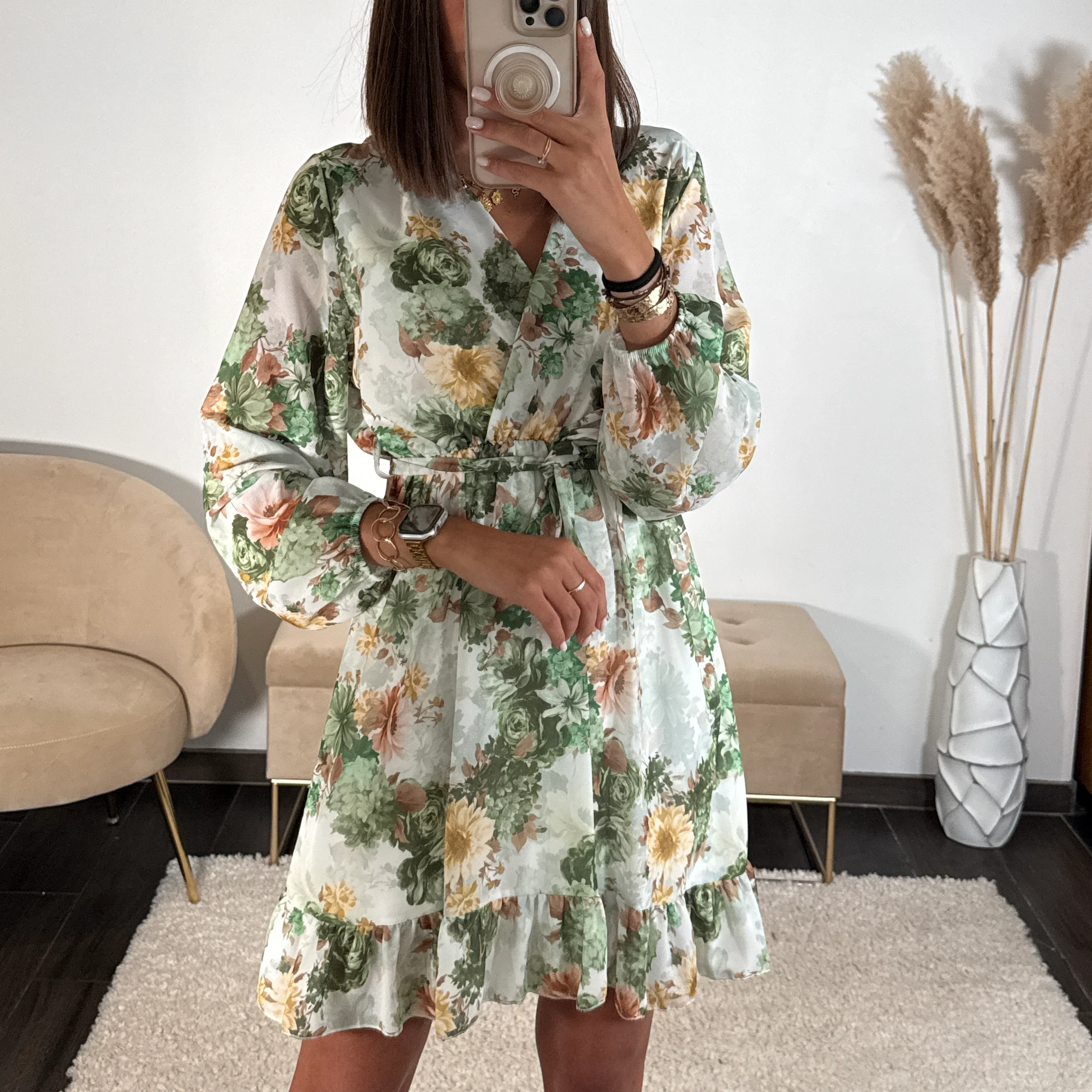 ROBE COURTE FLEURIE VERTE MARINA - Image 2