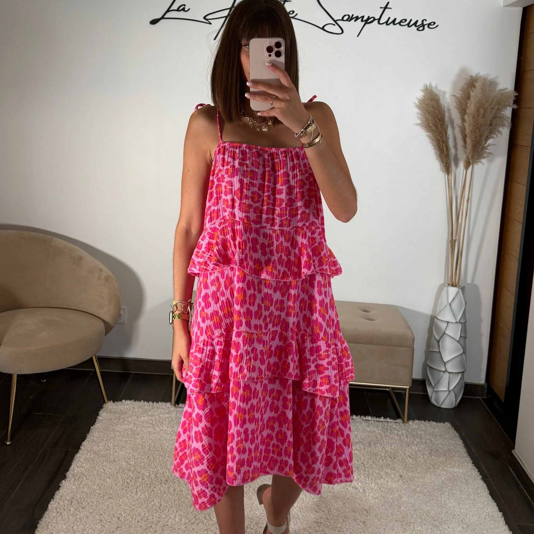 ROBE COURTE GAZE DE COTON LEOPARD PINK EMA