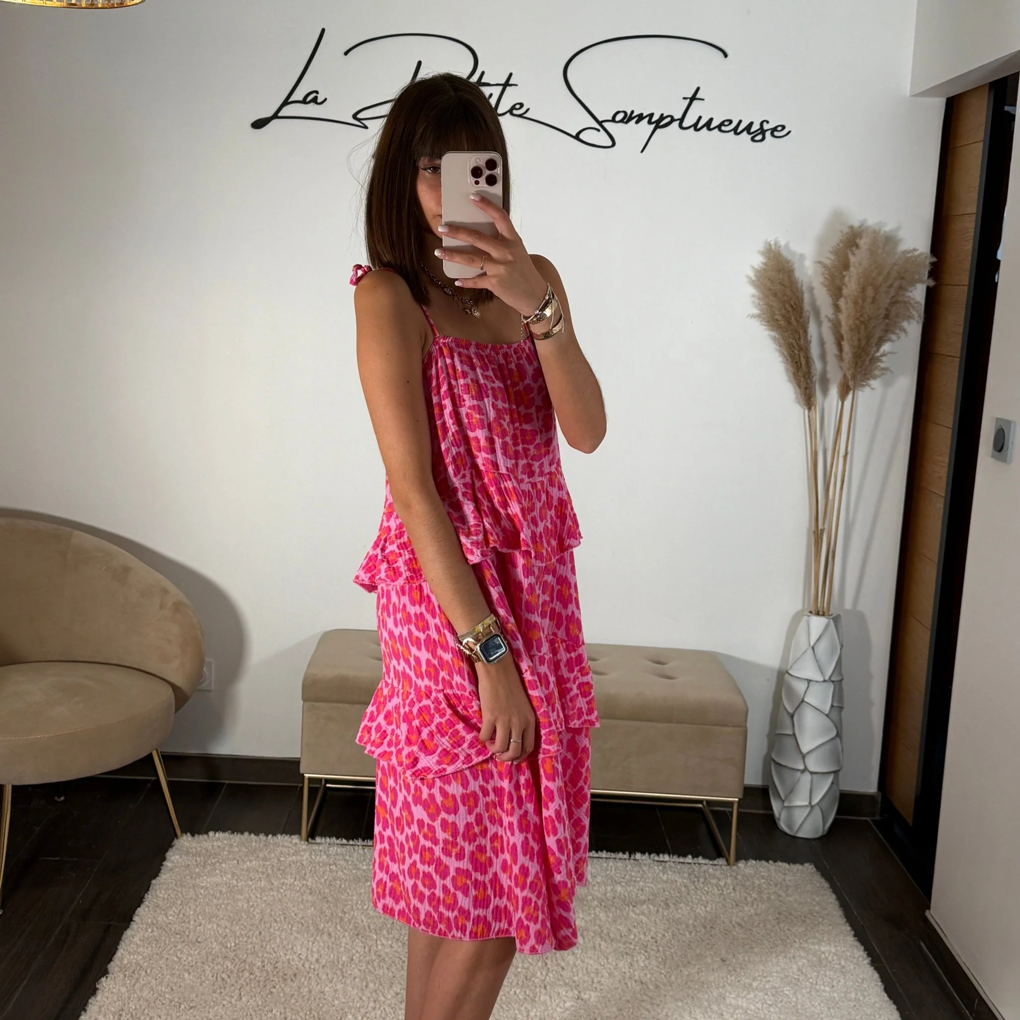 ROBE COURTE GAZE DE COTON LEOPARD PINK EMA - Image 2