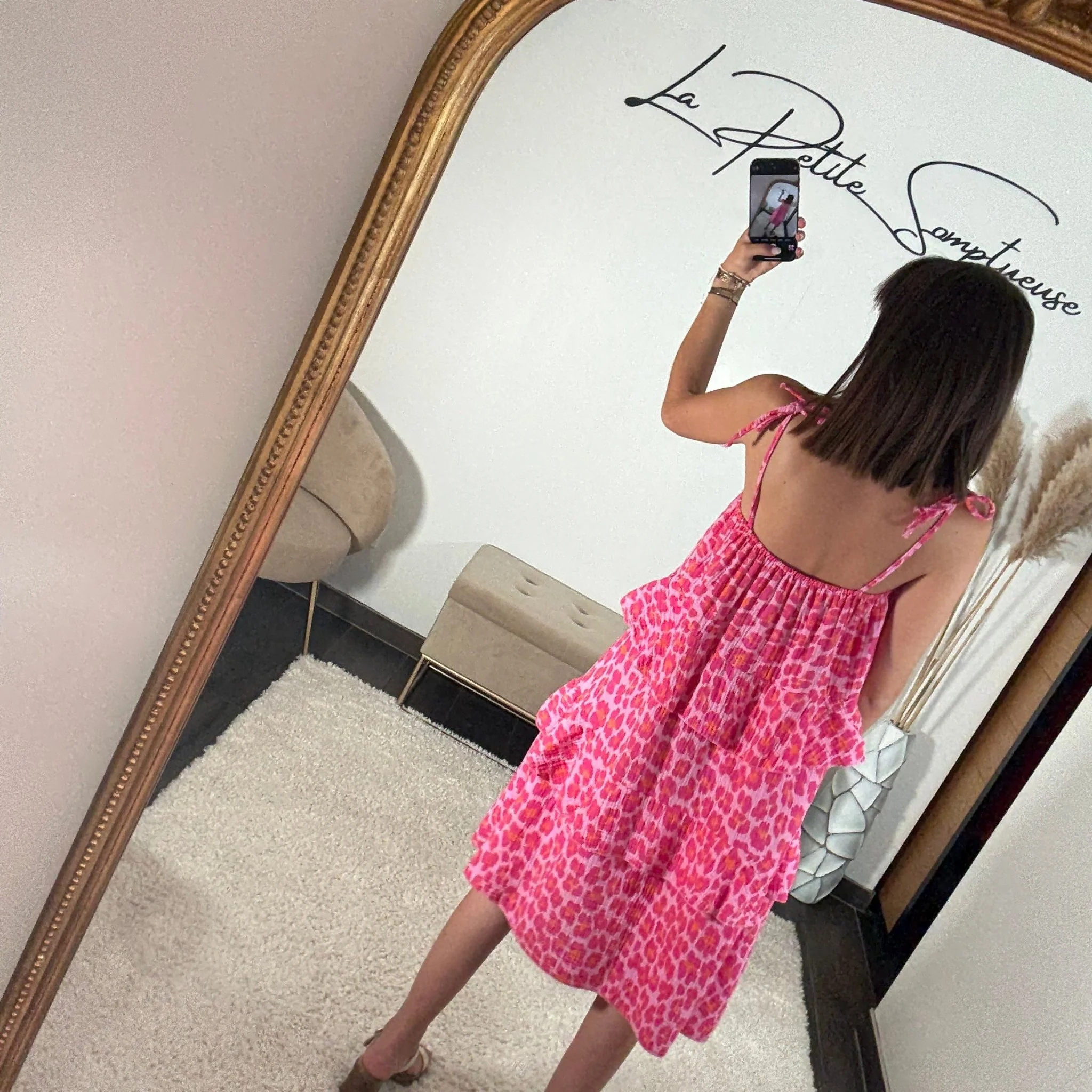 ROBE COURTE GAZE DE COTON LEOPARD PINK EMA - Image 4