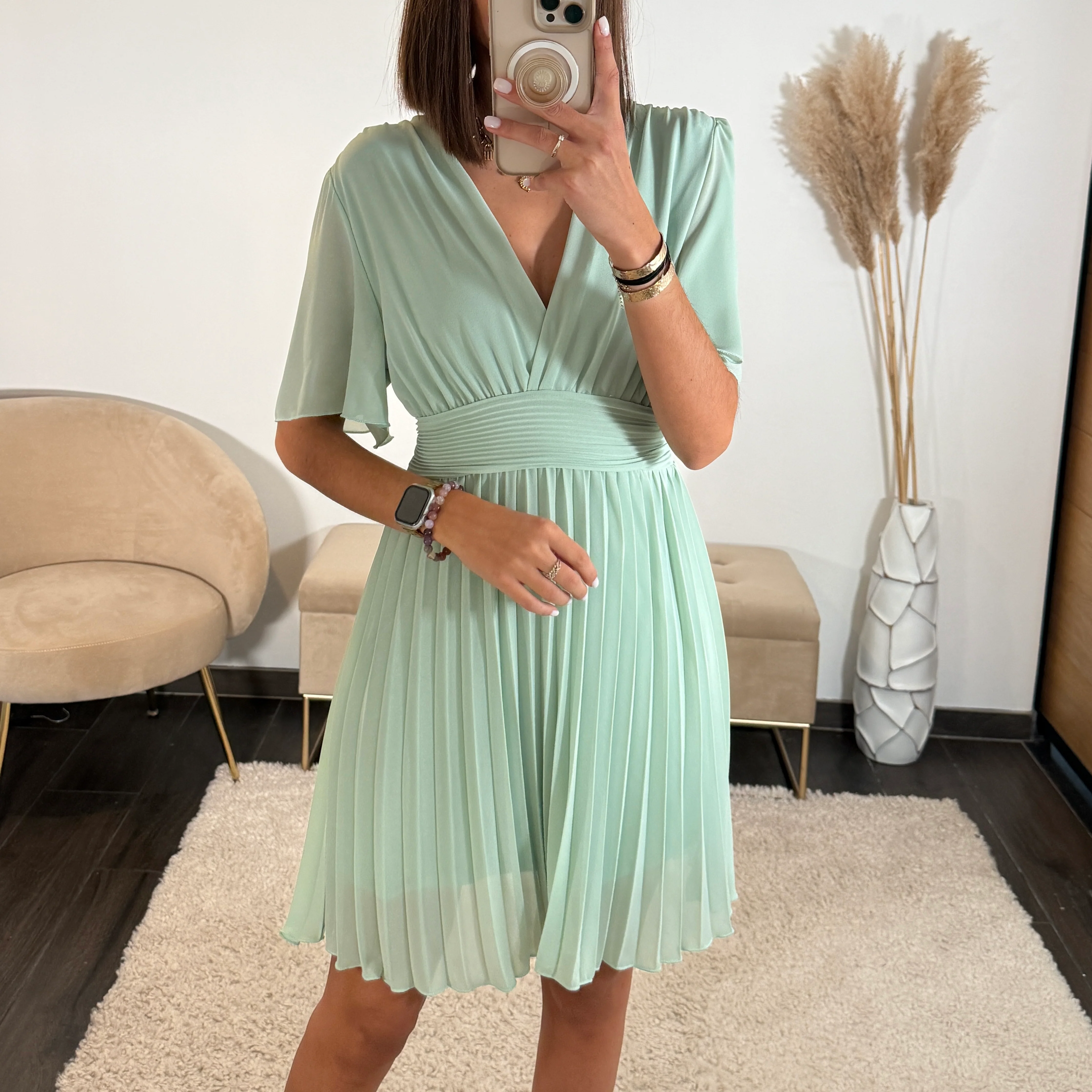 ROBE COURTE VERT D'EAU RACHEL