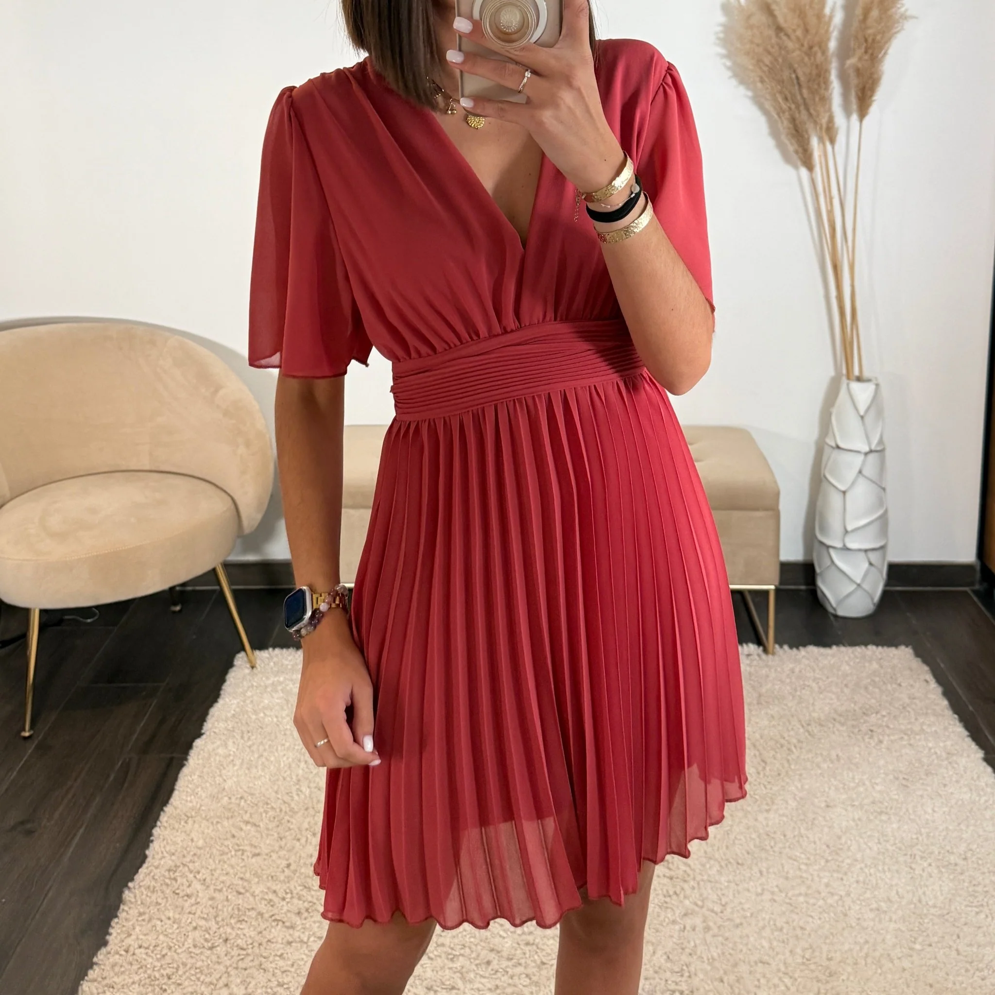 ROBE COURTE VIEUX ROSE/TERRACOTTA RACHEL
