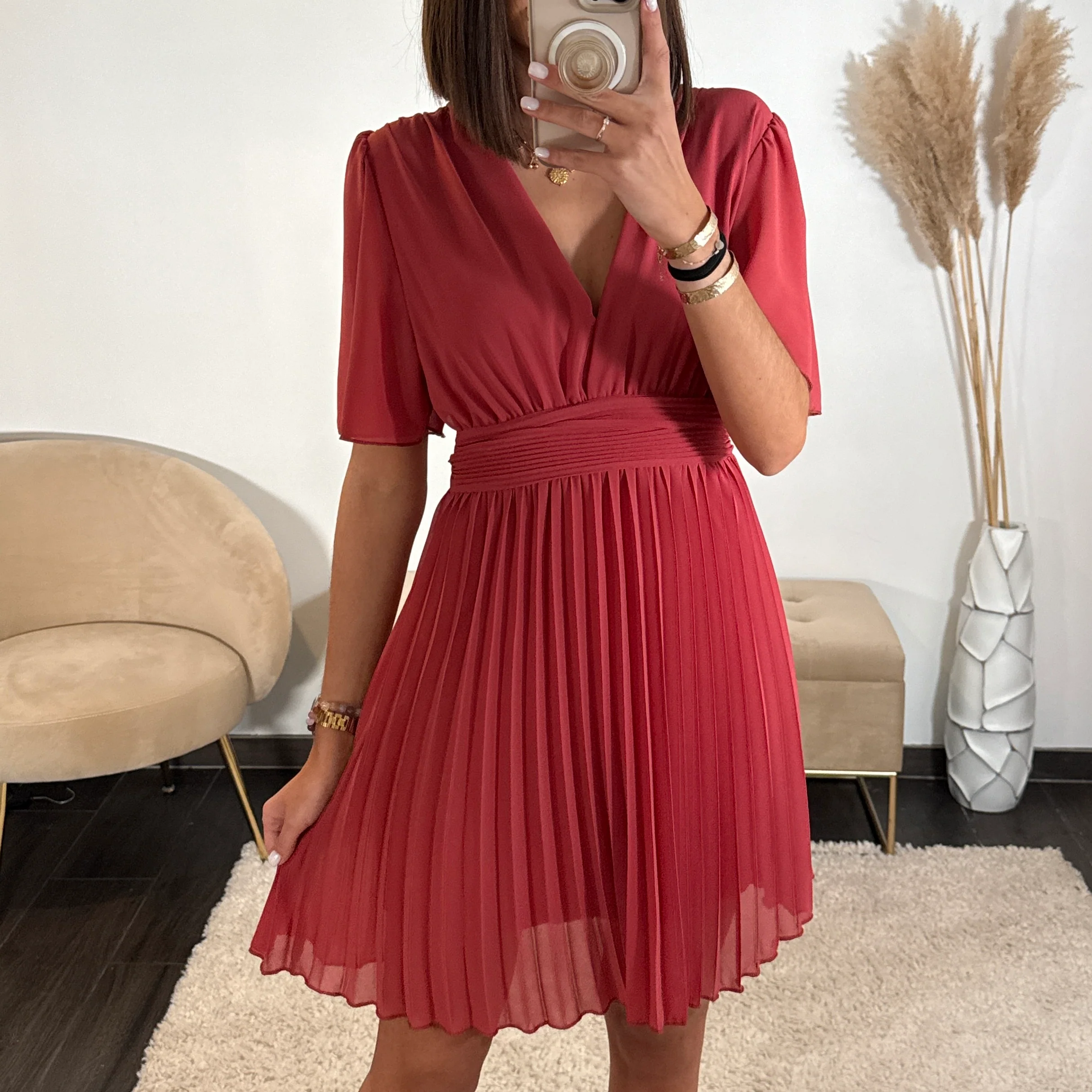 ROBE COURTE VIEUX ROSE/TERRACOTTA RACHEL - Image 2