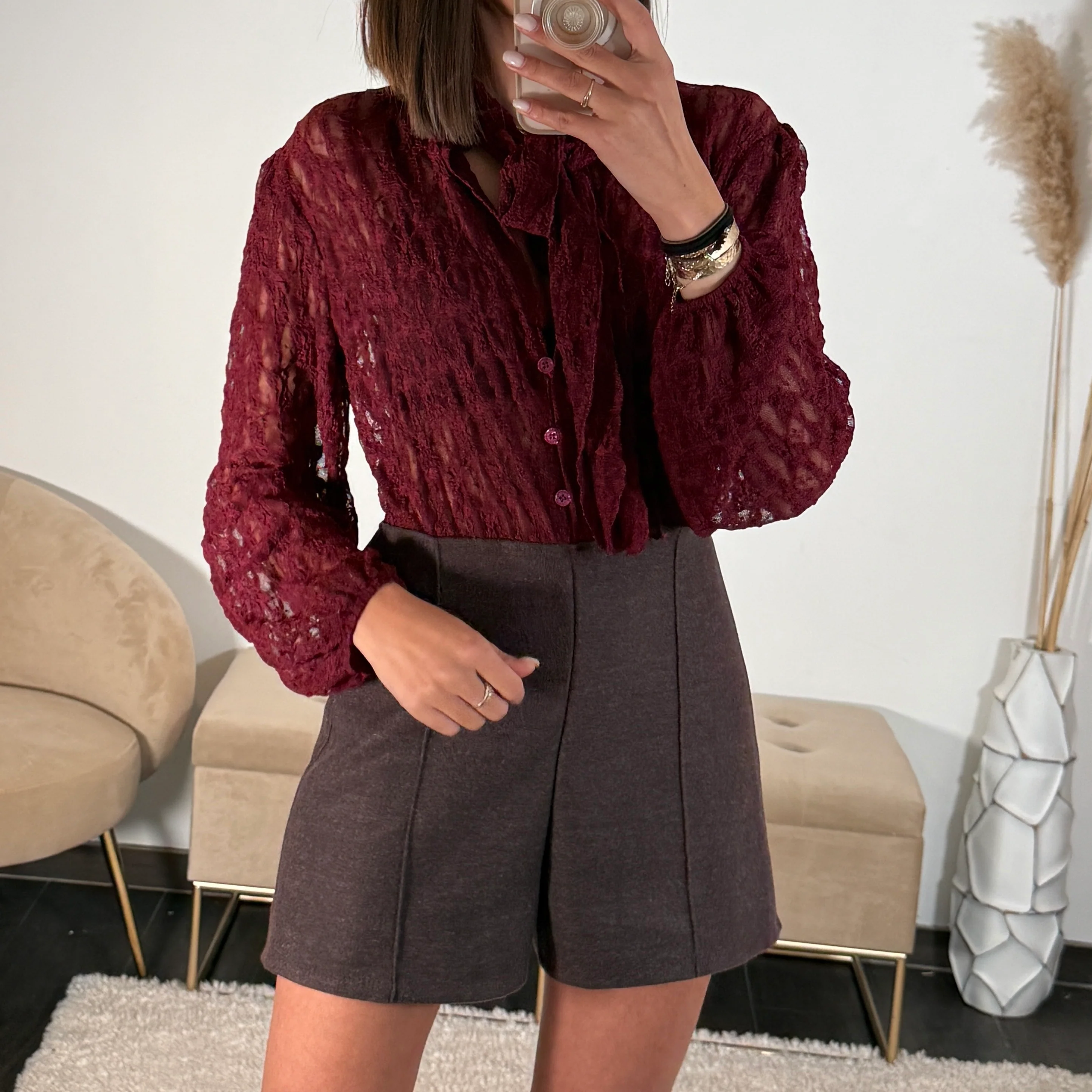 COMBINAISON DENTELLE BORDEAUX/CHOCO ORIANE