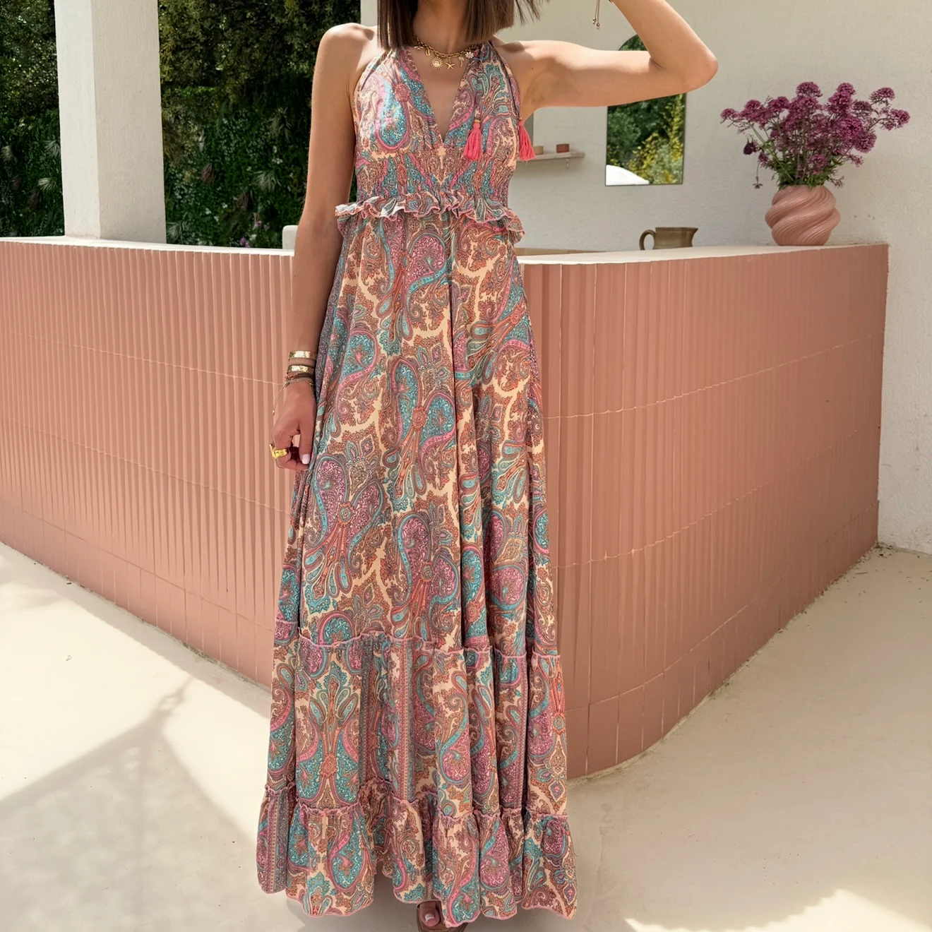 ROBE DOS NU IMPRIME BLEU ET ROSE ZOE - Image 2
