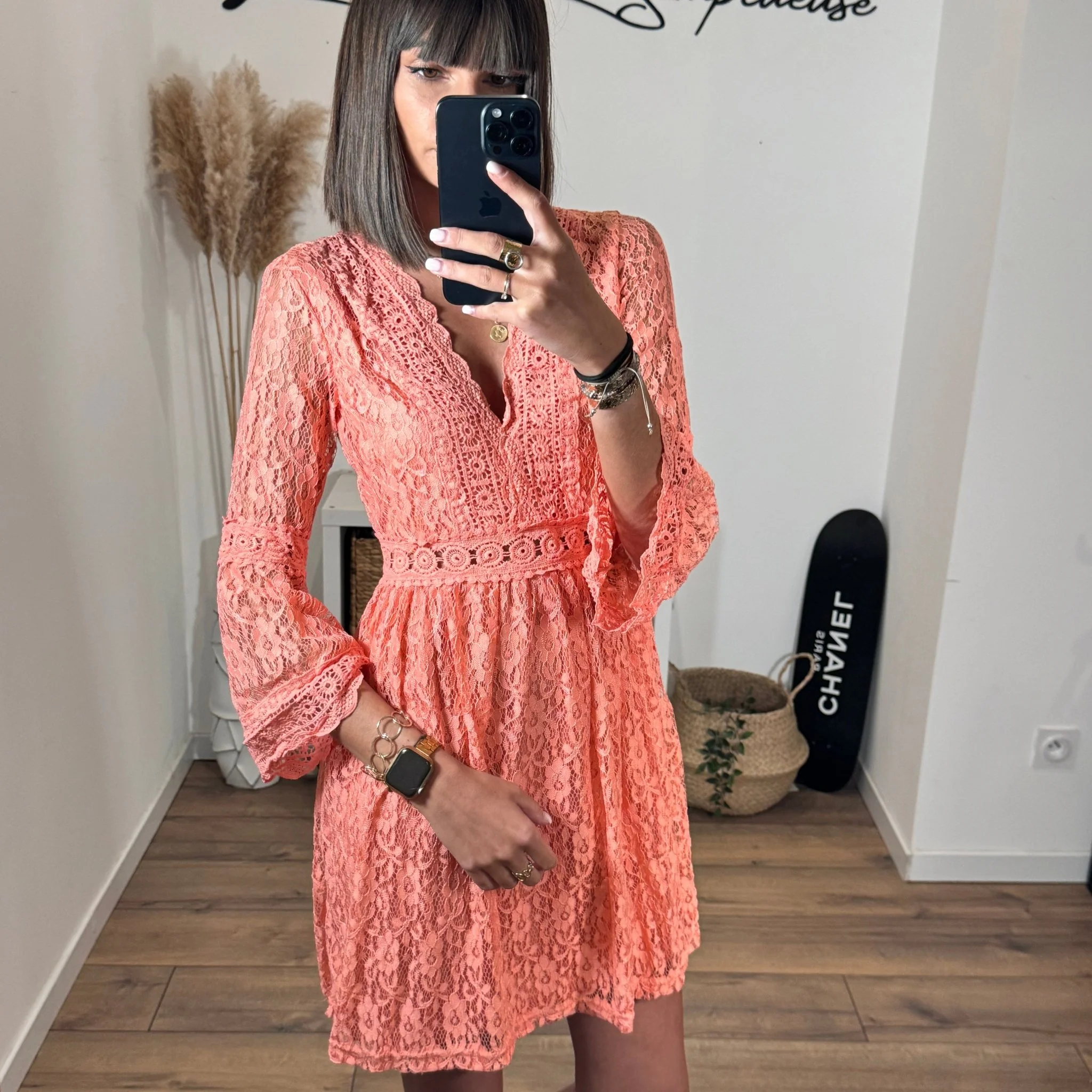 ROBE EN DENTELLE CORAIL LISON