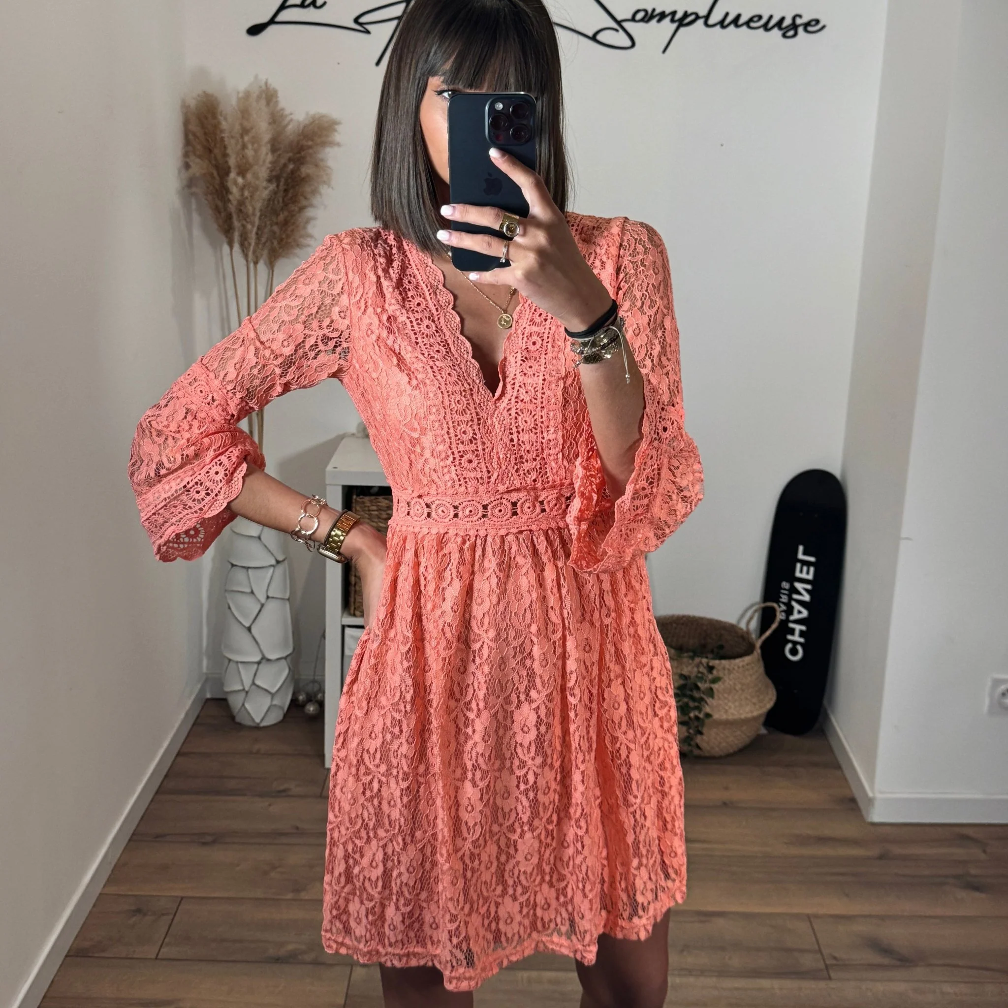 ROBE EN DENTELLE CORAIL LISON - Image 2