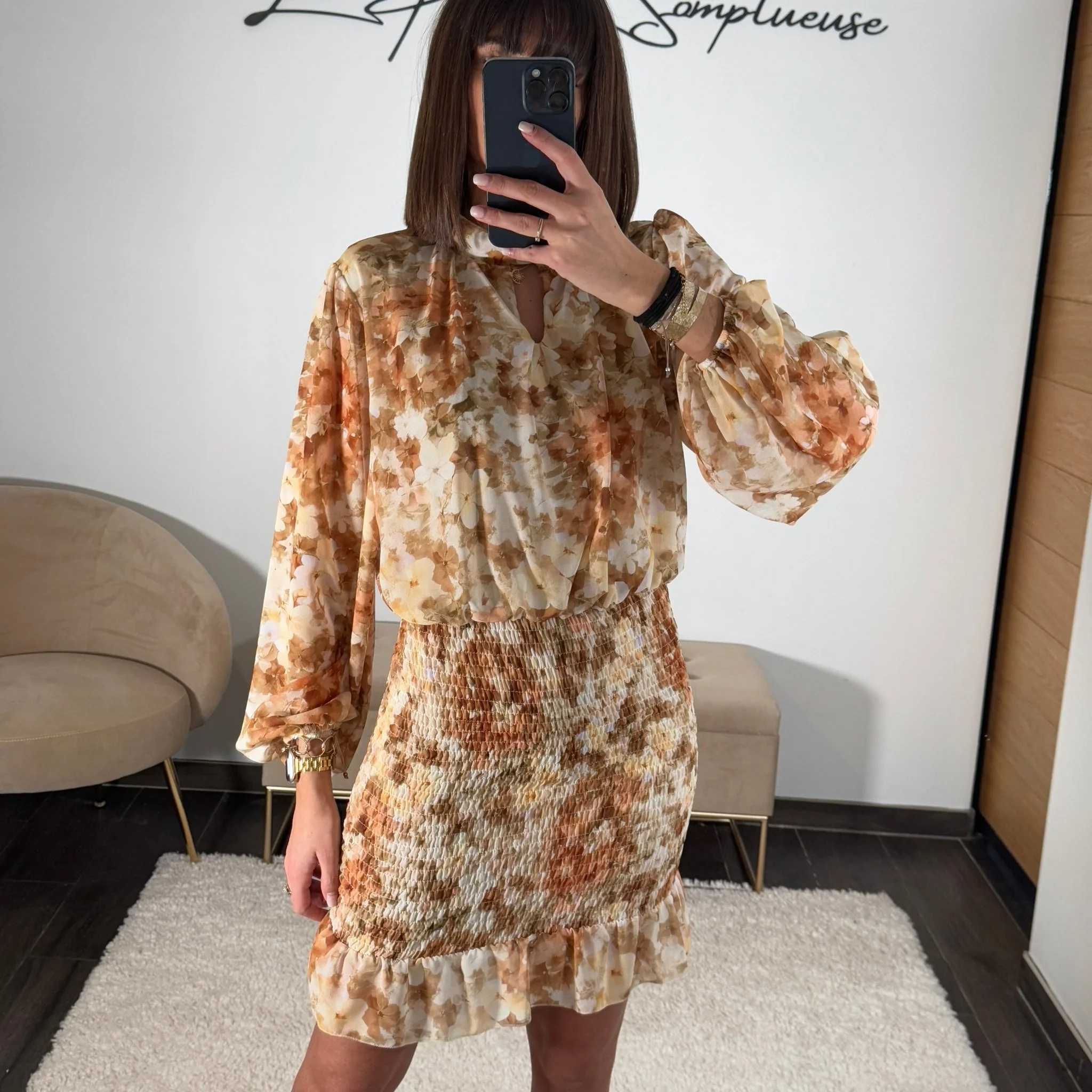 ROBE FLEURIE BEIGE/JAUNE AZIA