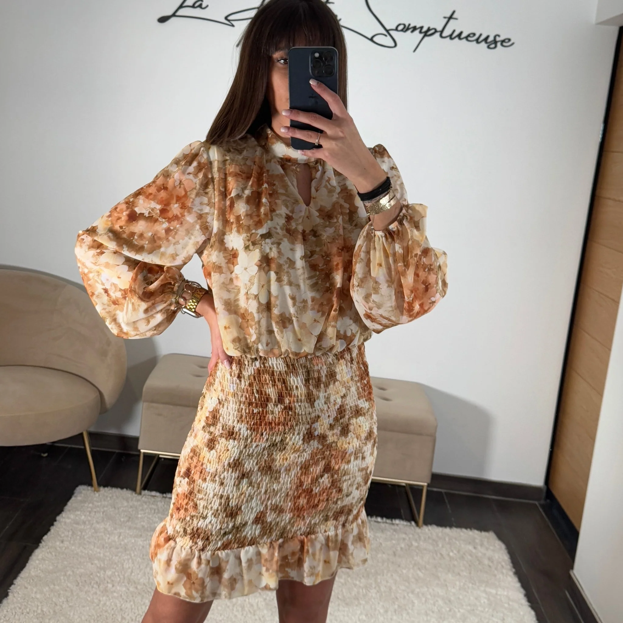 ROBE FLEURIE BEIGE/JAUNE AZIA - Image 3