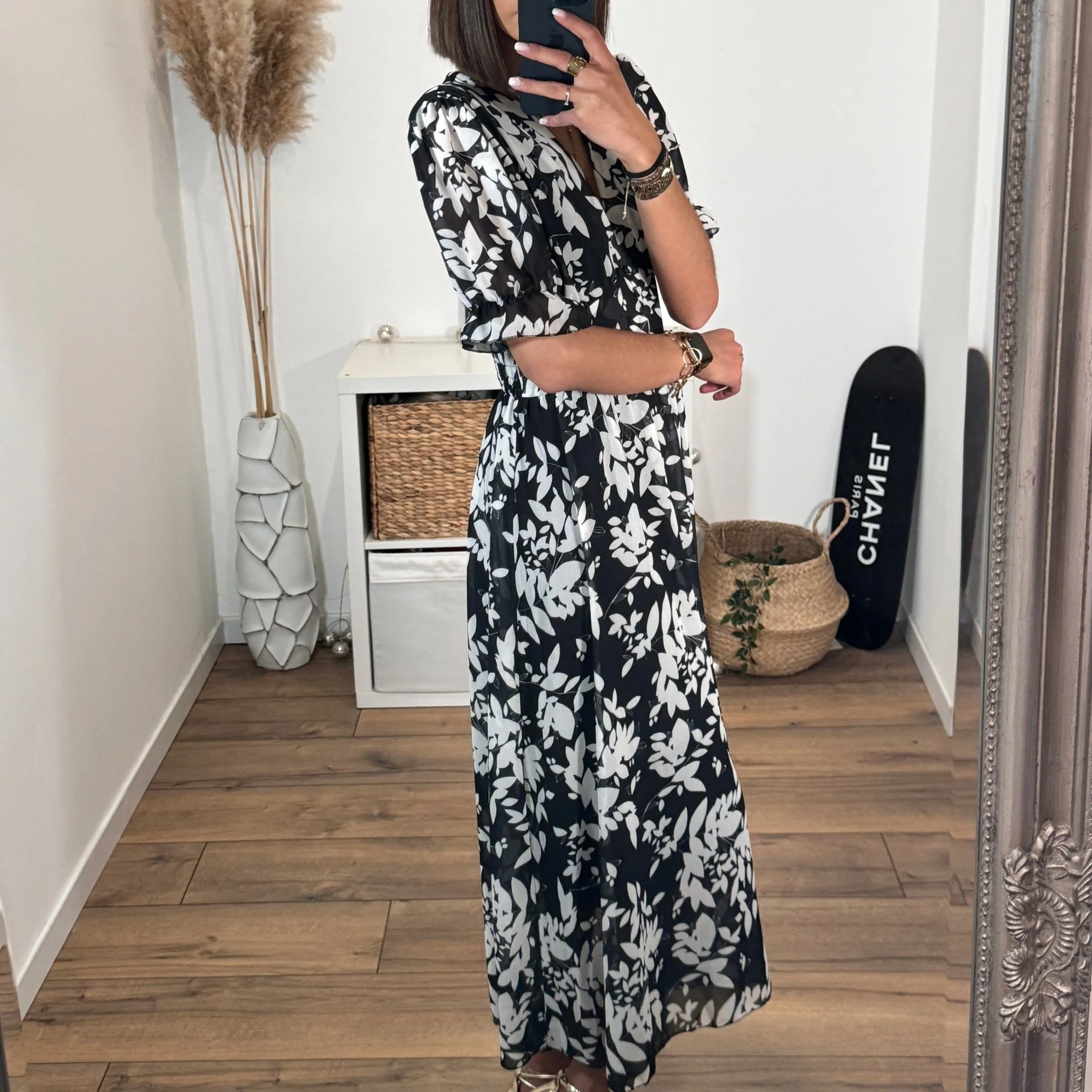 ROBE FLEURIE BLANCHE ET NOIRE ELOISE - Image 4