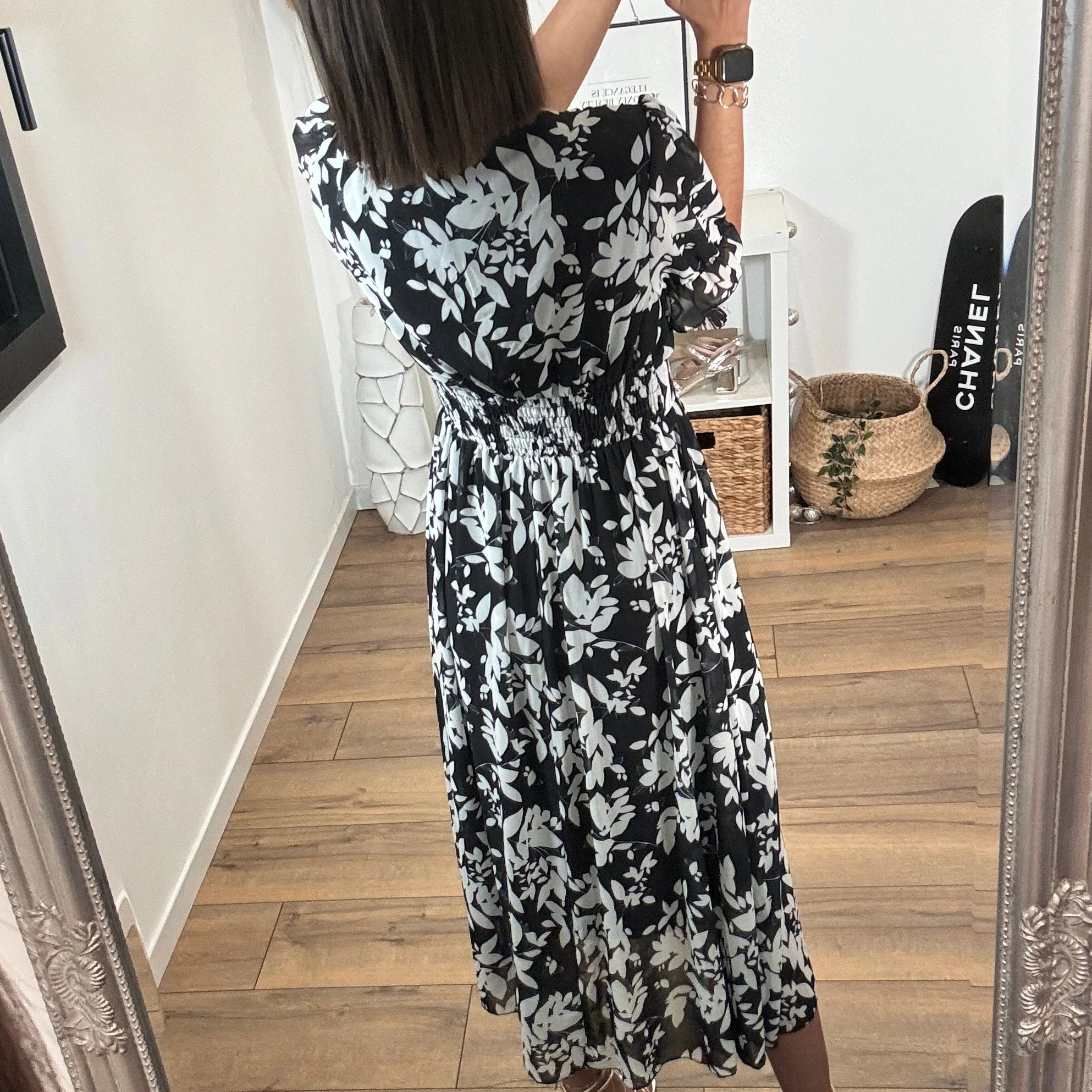 ROBE FLEURIE BLANCHE ET NOIRE ELOISE - Image 5