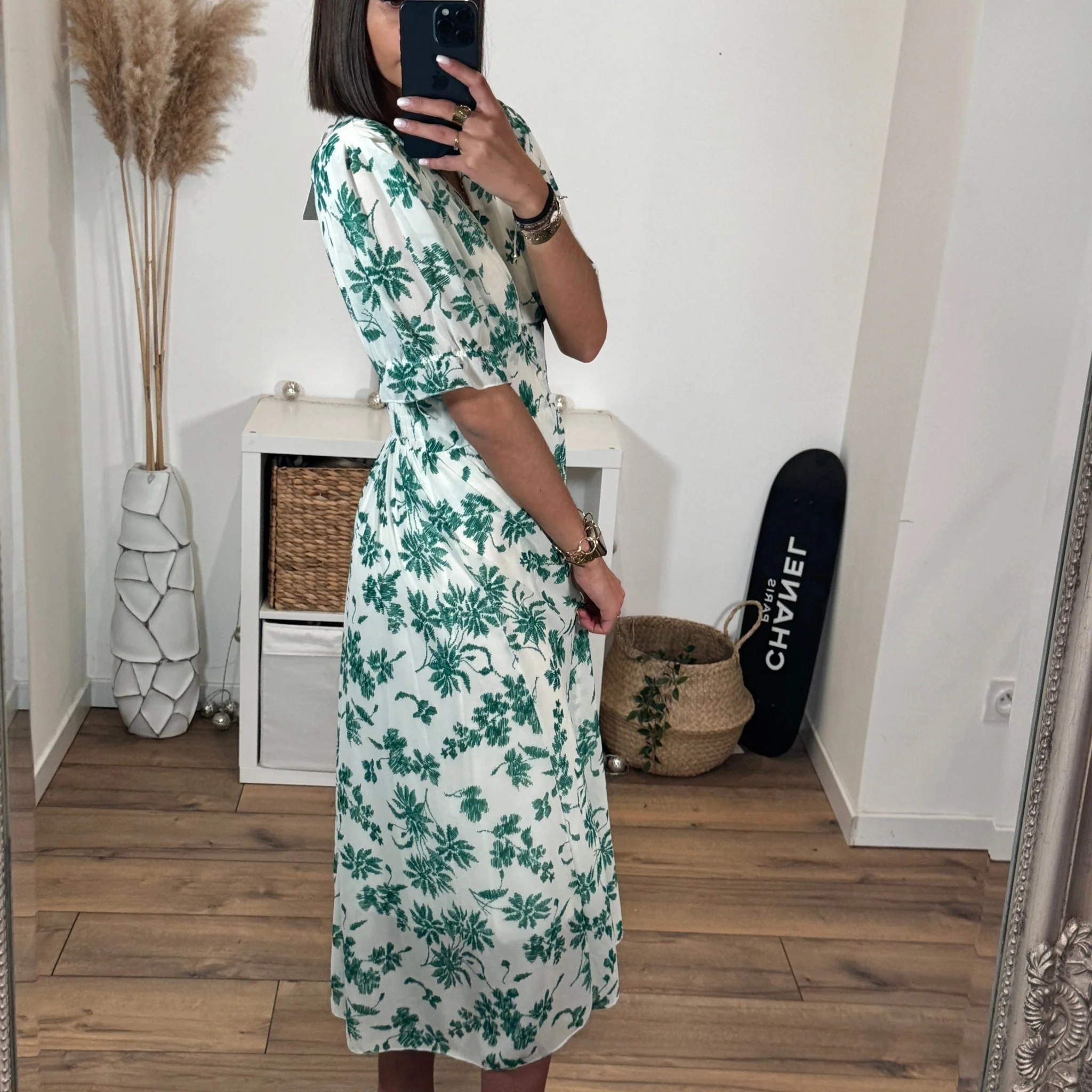 ROBE FLEURIE BLANCHE ET VERTE ELOISE - Image 4