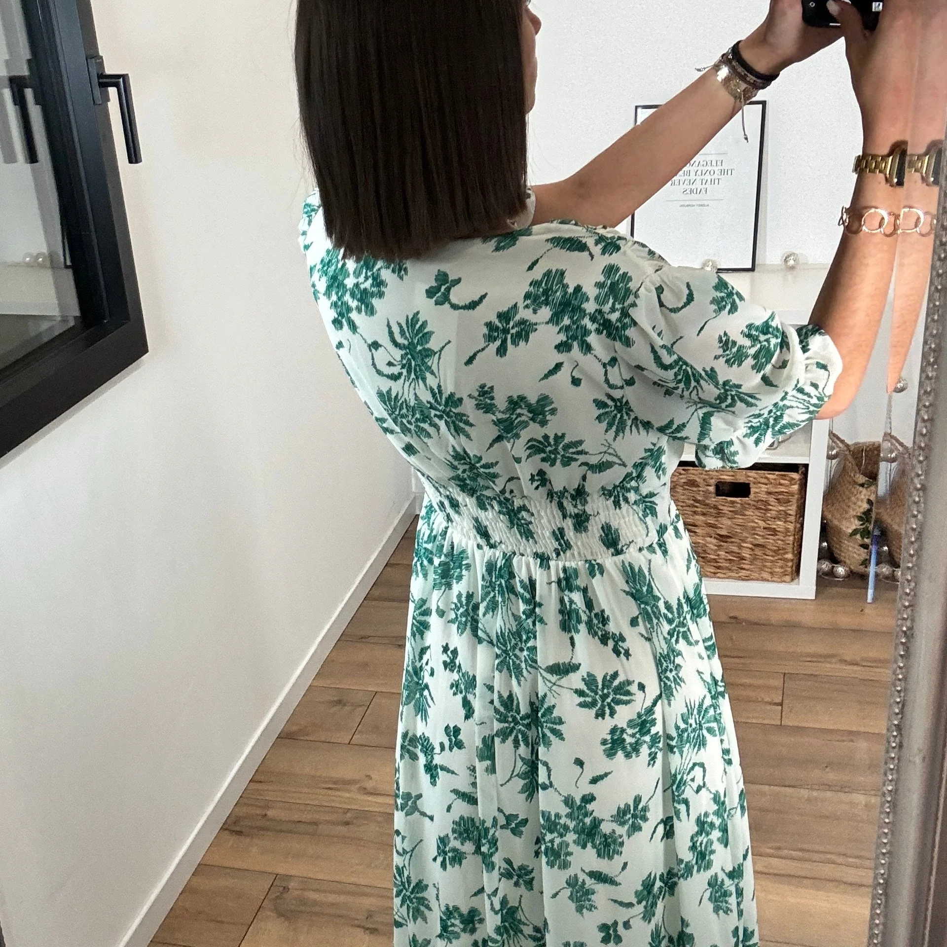 ROBE FLEURIE BLANCHE ET VERTE ELOISE - Image 5