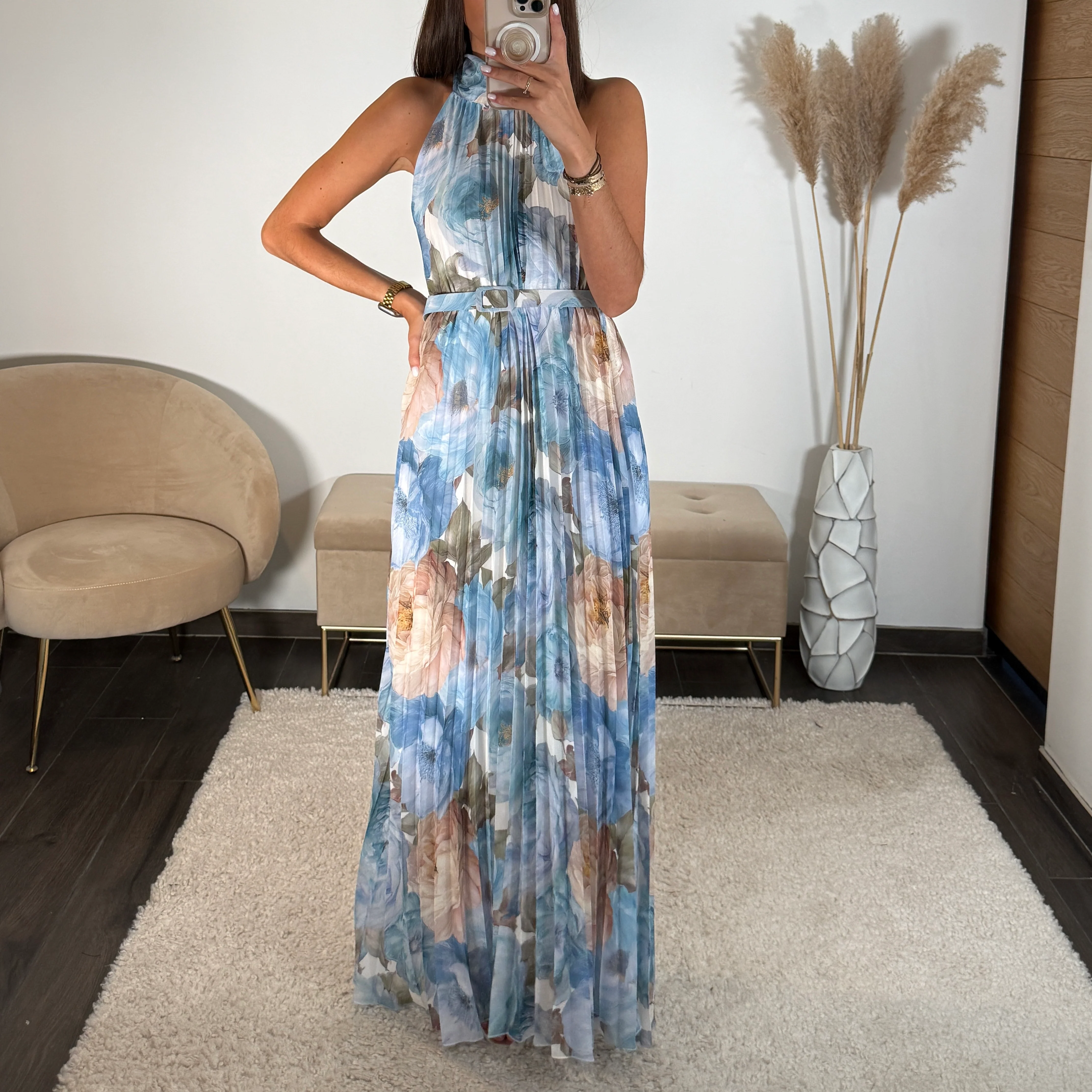 ROBE FLEURIE BLEU DAHLIA