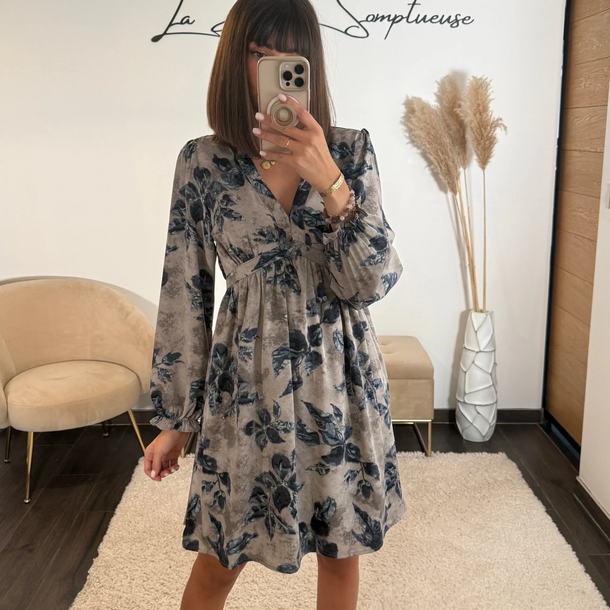 ROBE FLEURIE GRISE ET BLEU MONA