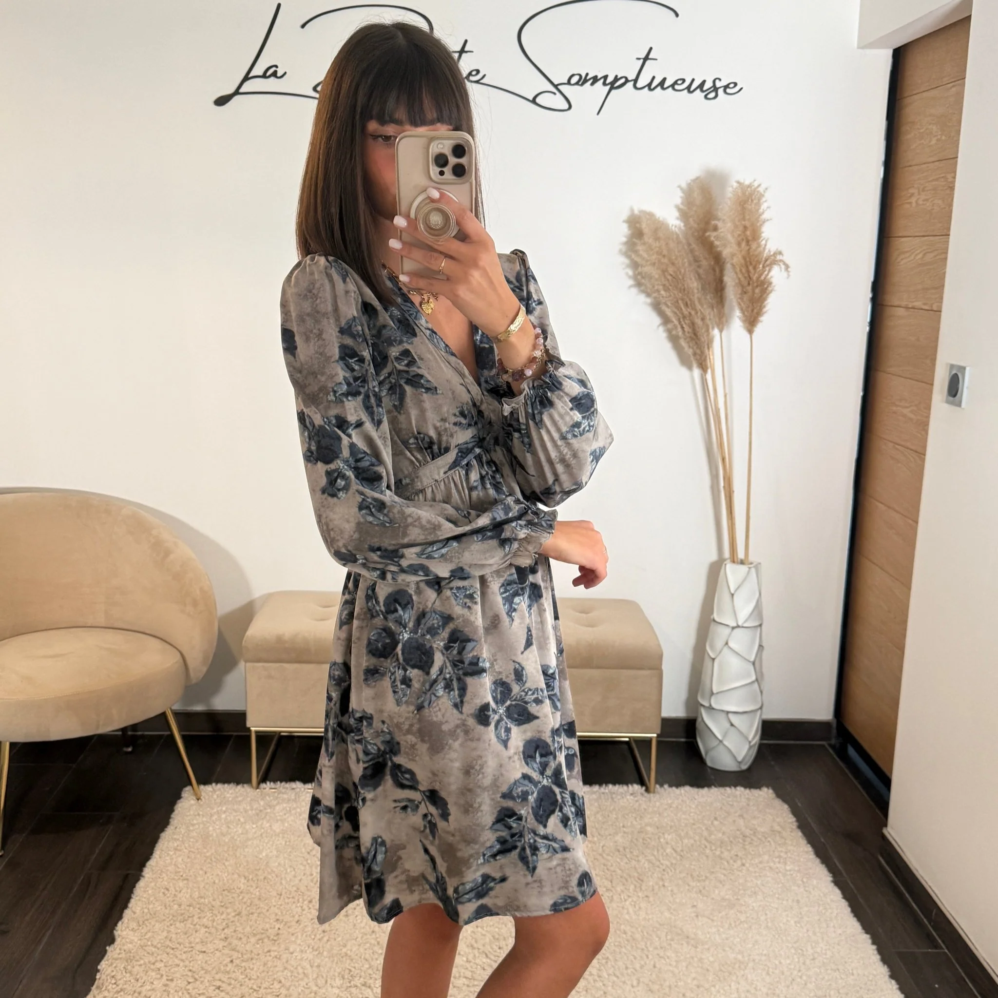 ROBE FLEURIE GRISE ET BLEU MONA - Image 2