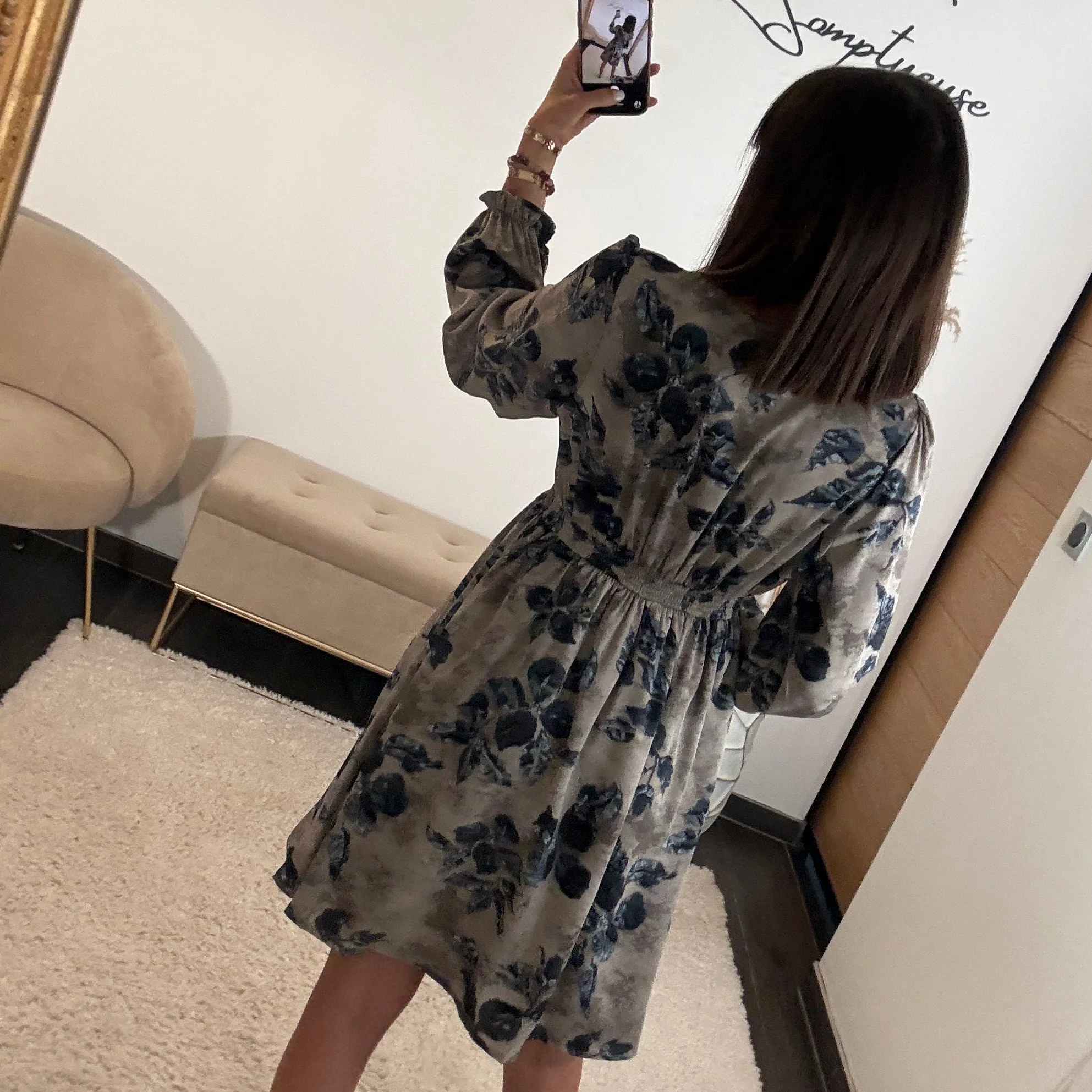 ROBE FLEURIE GRISE ET BLEU MONA - Image 3