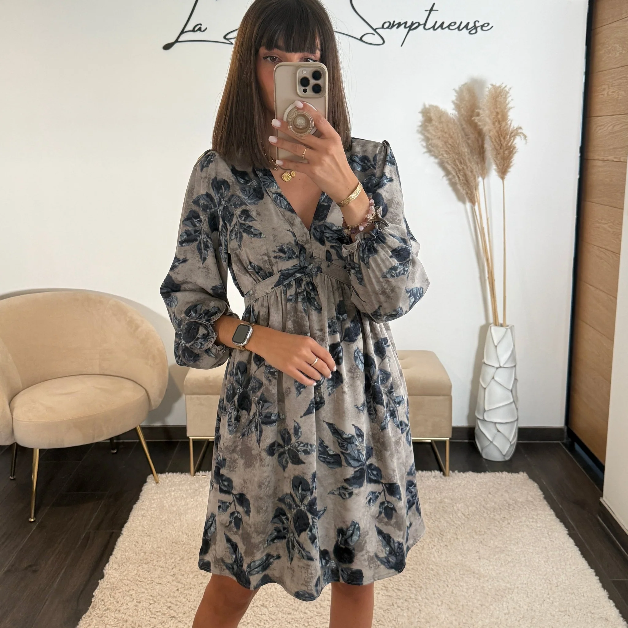 ROBE FLEURIE GRISE ET BLEU MONA - Image 4