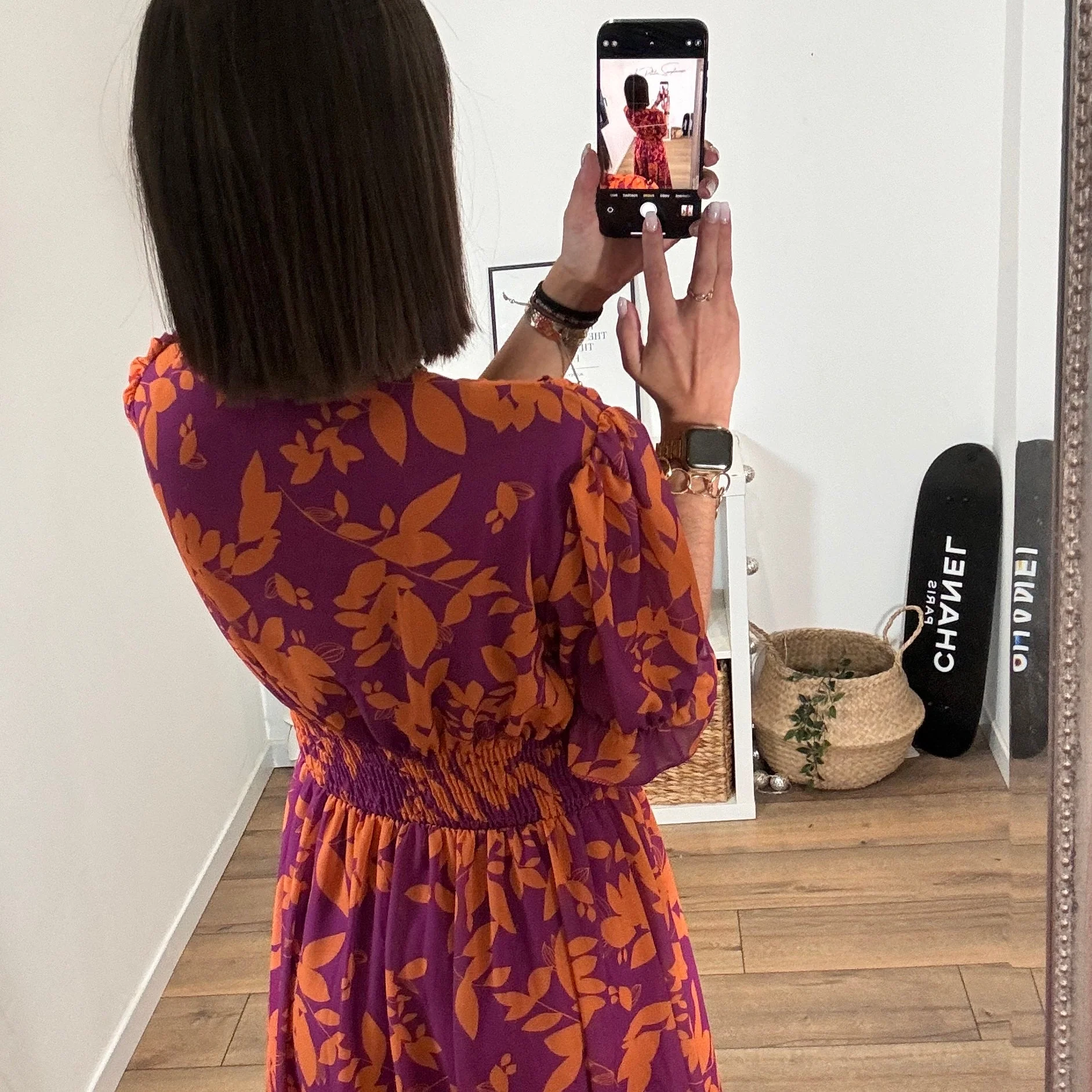 ROBE FLEURIE ORANGE ET MAUVE ELOISE - Image 5