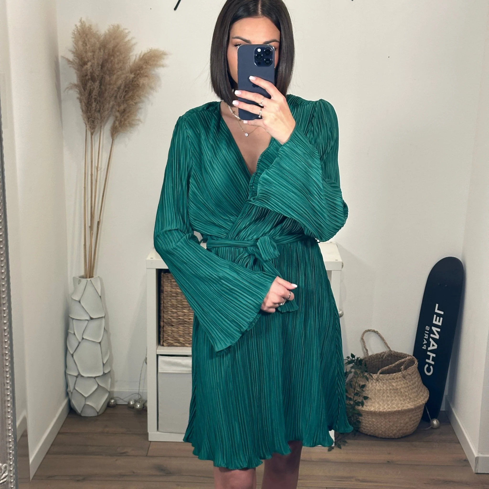ROBE FLUIDE PLISSEE VERTE GIULIA