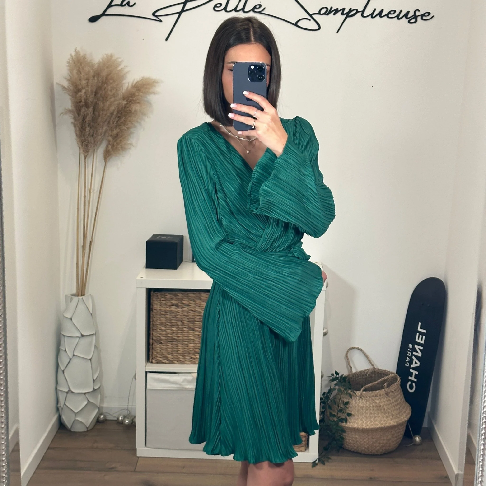 ROBE FLUIDE PLISSEE VERTE GIULIA - Image 4
