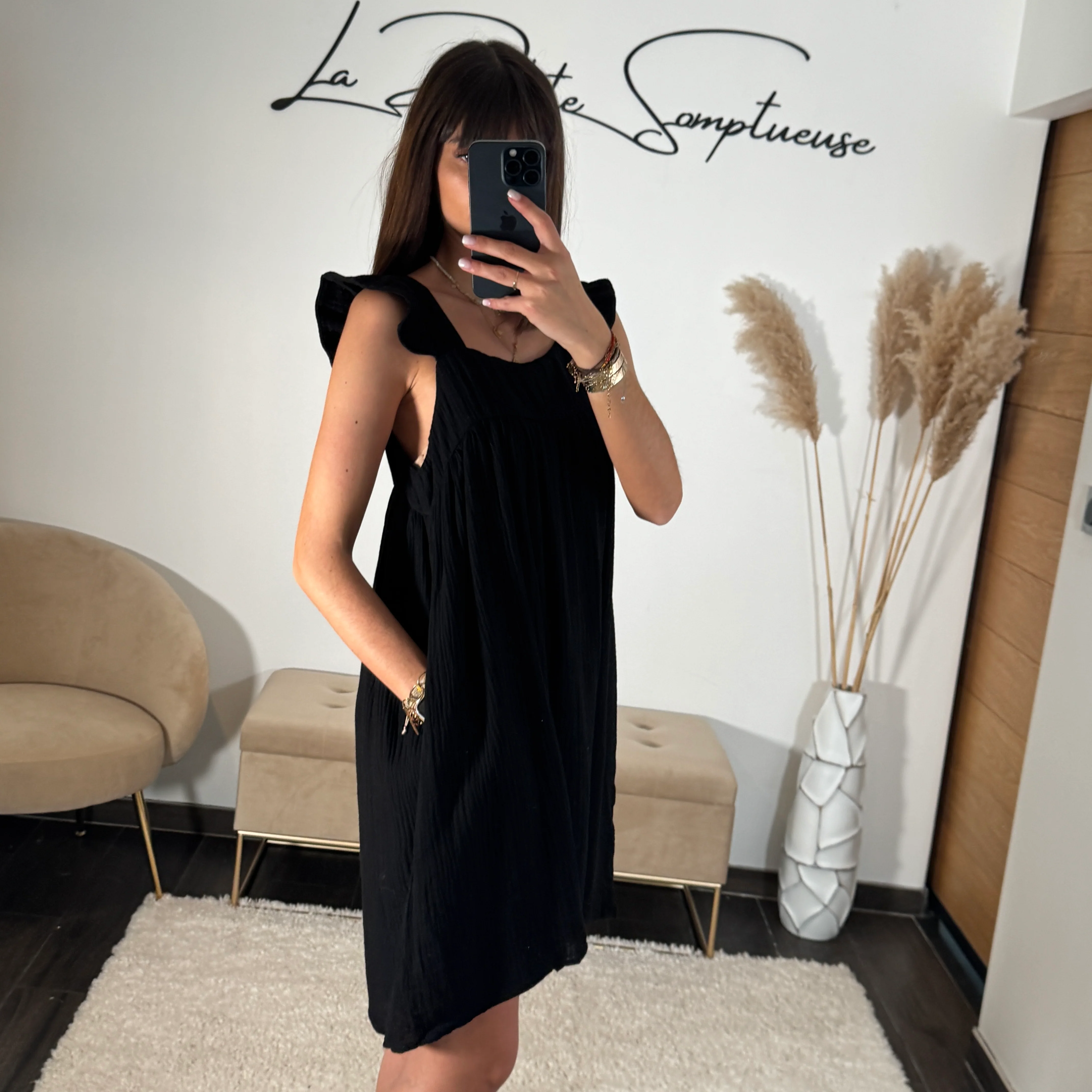 ROBE GAZE DE COTON GIULIA NOIR - Image 2