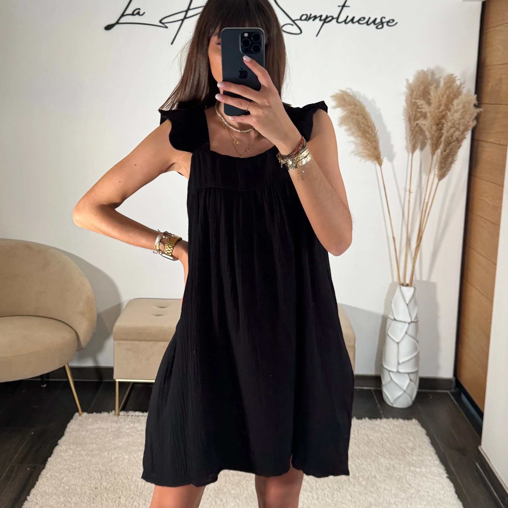 ROBE GAZE DE COTON GIULIA NOIR - Image 4