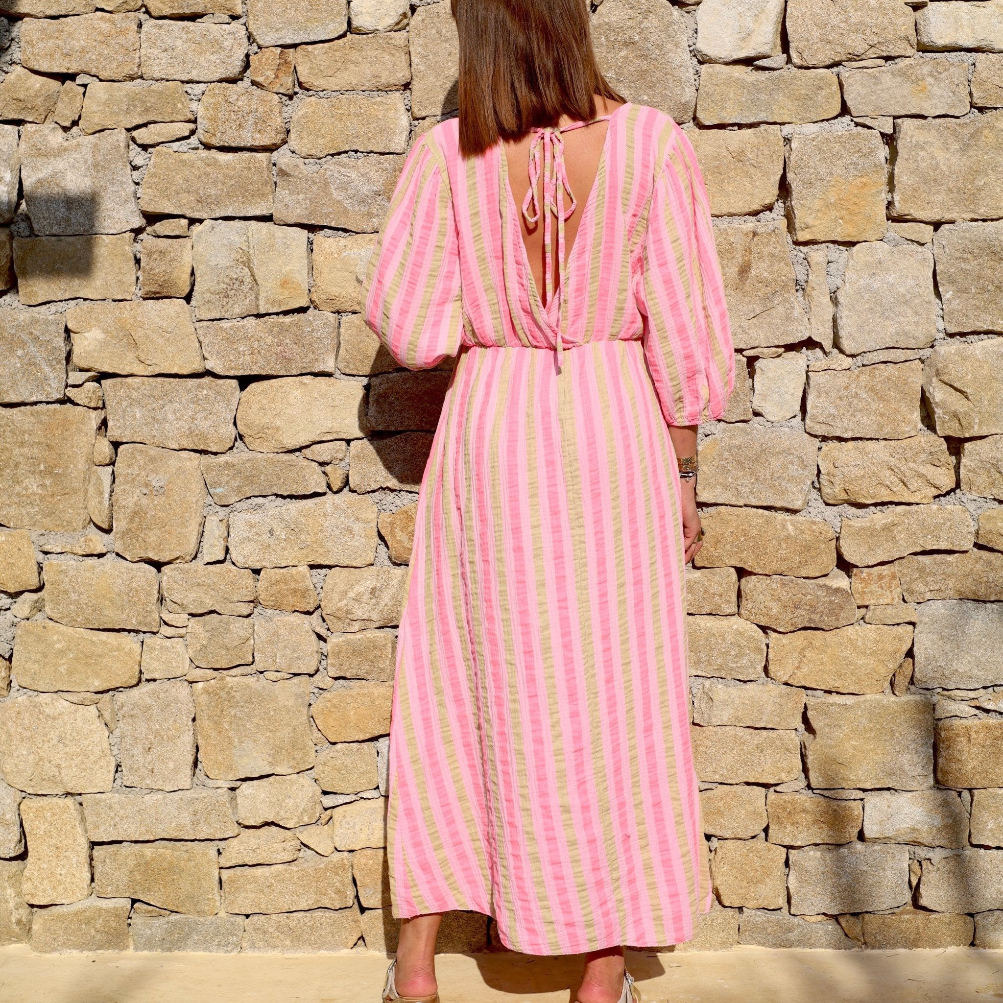 ROBE GAZE DE COTON KAKI ET ROSE LINDA - Image 2