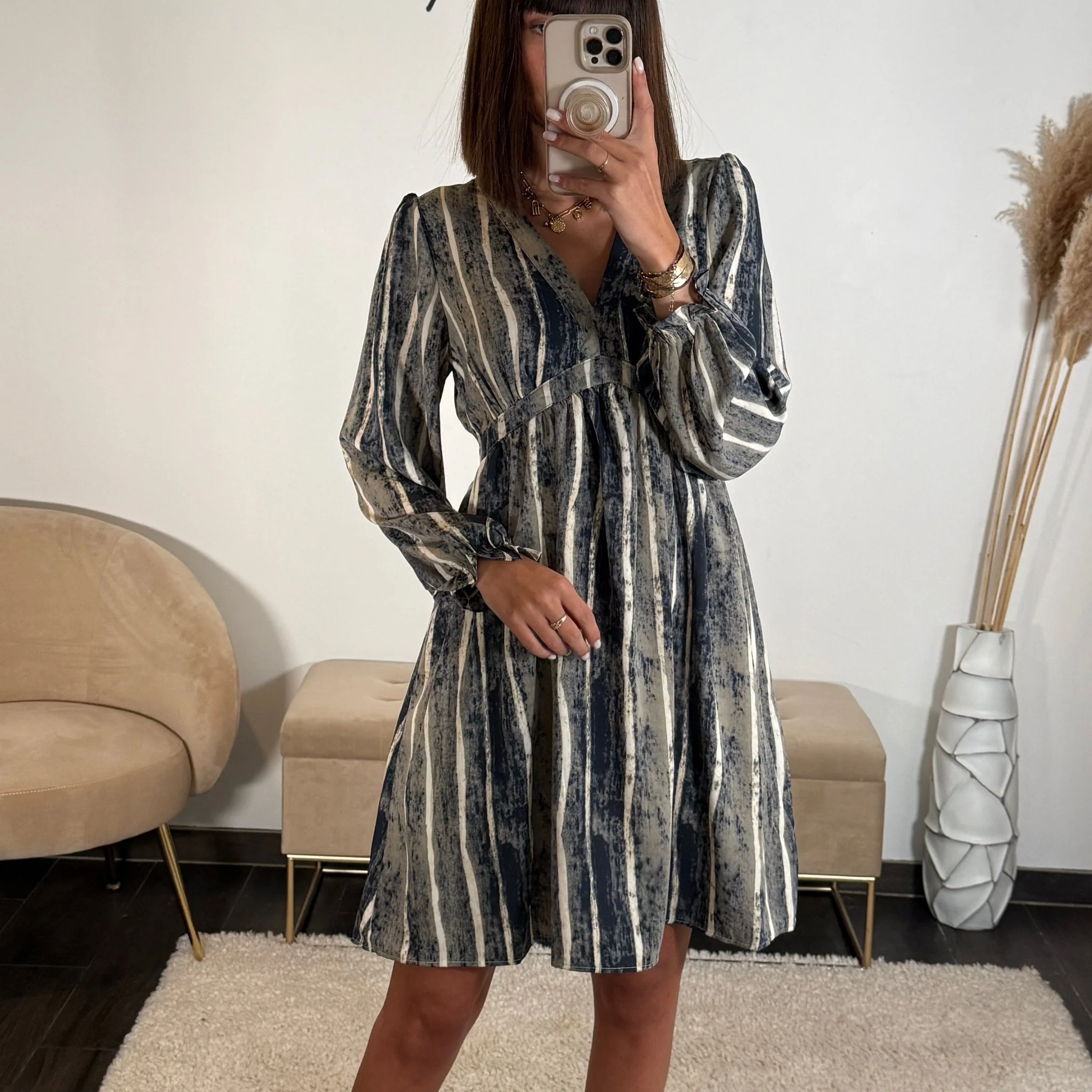 ROBE GRISE ET BLEU HELOISE